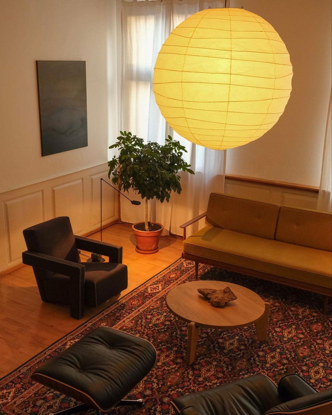 Pendant Light Japanese Washi Paper 17.7 in White Dining Room Living Room Hanging Ceiling Lamp Modern Minimalist Design | Thomler
