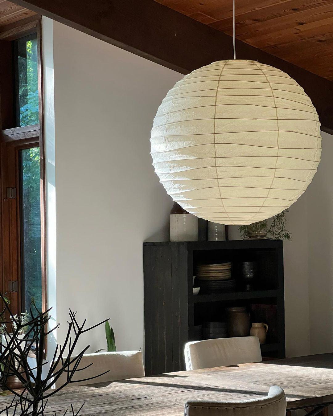 Pendant Light Japanese Washi Paper 17.7 in White Dining Room Living Room Hanging Ceiling Lamp Modern Minimalist Design | Thomler