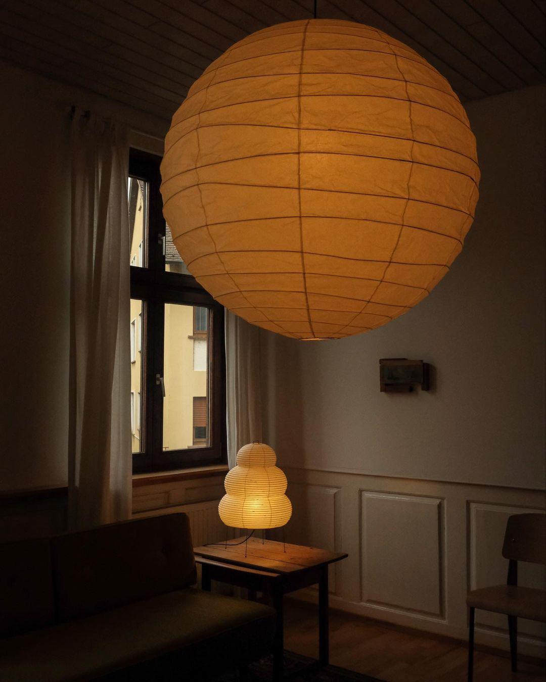 Pendant Light Japanese Washi Paper 17.7 in White Dining Room Living Room Hanging Ceiling Lamp Modern Minimalist Design | Thomler