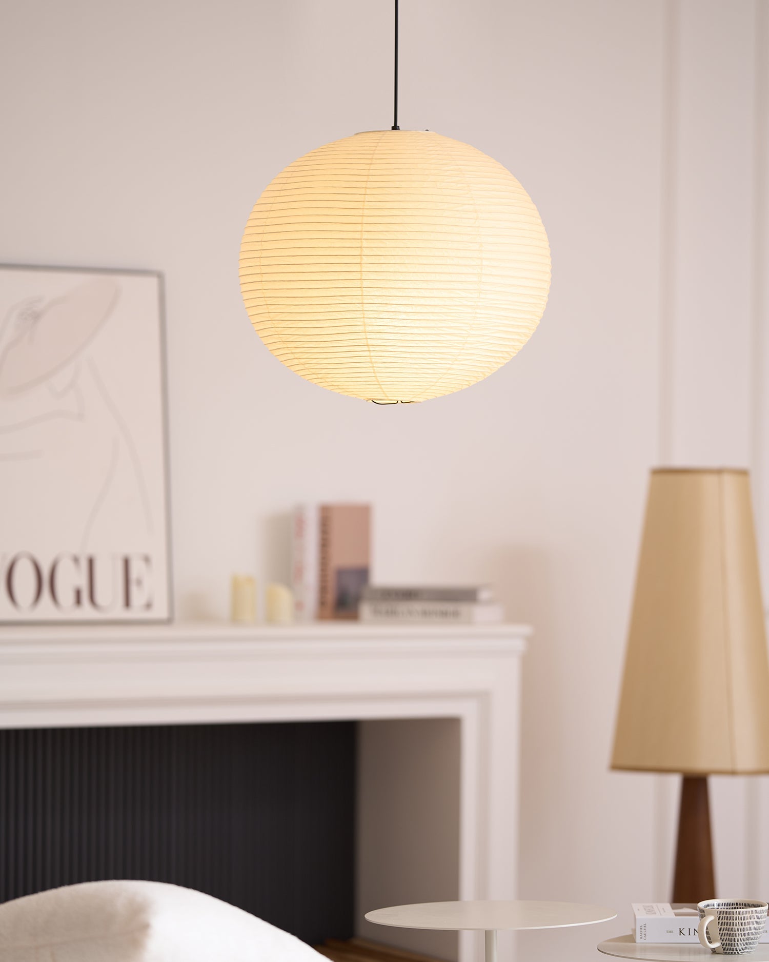 Pendant Light Cotton Paper Shade 19.6 in Adjustable Dining Room Kitchen Island Hanging Ceiling Lamp | Thomler