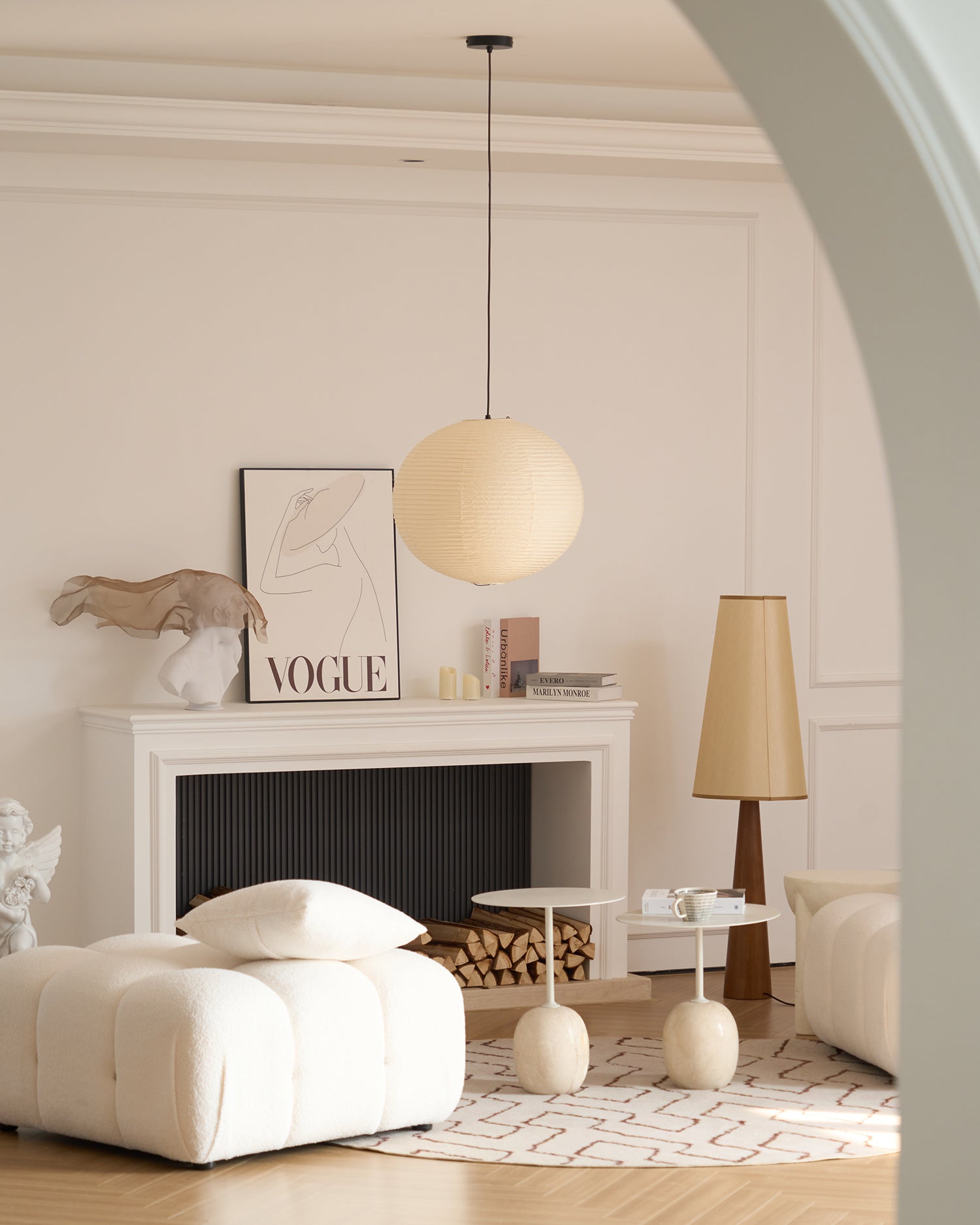 Pendant Light Cotton Paper Shade 19.6 in Adjustable Dining Room Kitchen Island Hanging Ceiling Lamp | Thomler
