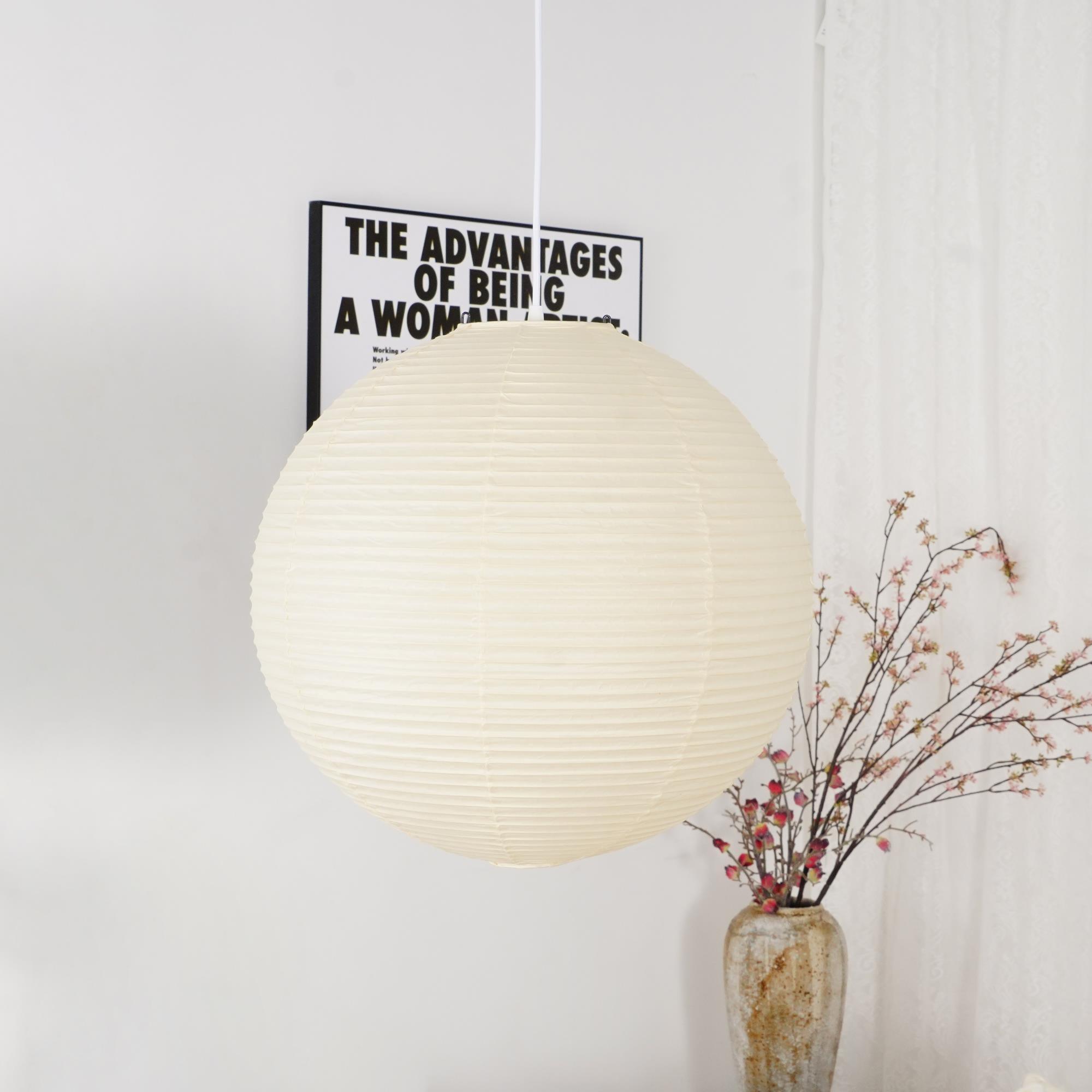 Pendant Light Cotton Paper Shade 19.6 in Adjustable Dining Room Kitchen Island Hanging Ceiling Lamp | Thomler