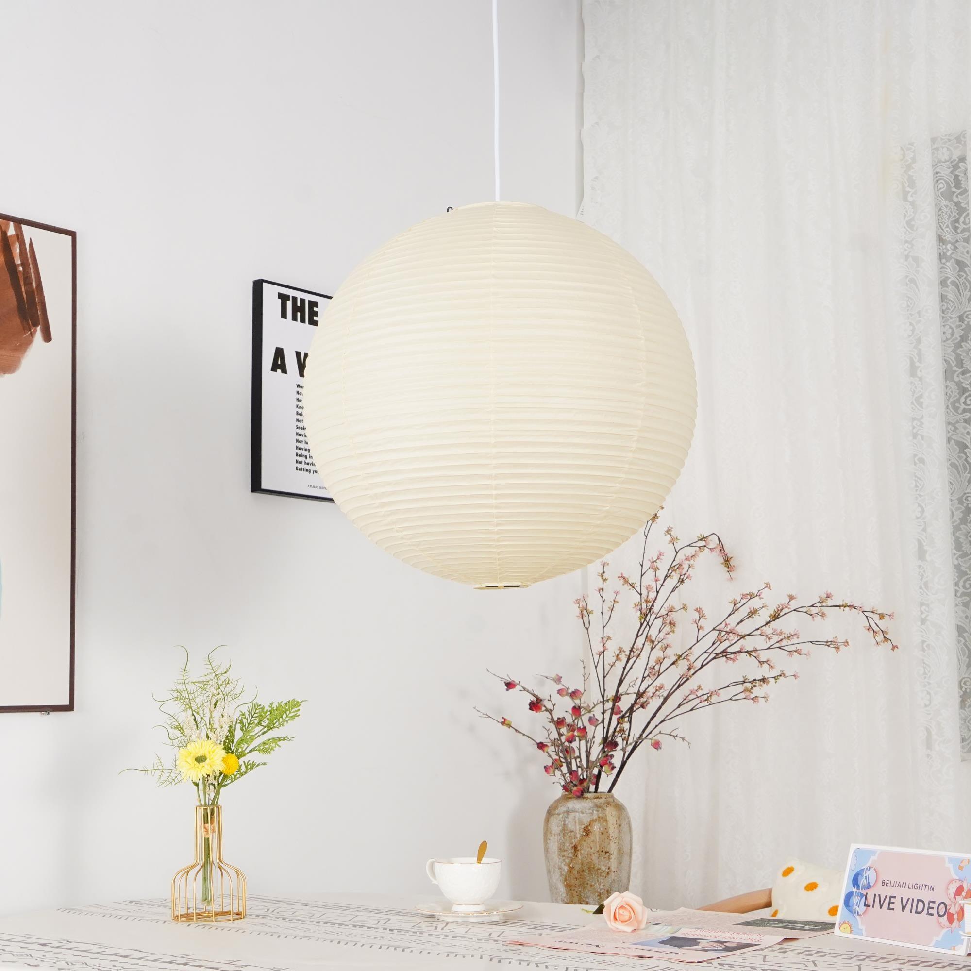 Pendant Light Cotton Paper Shade 19.6 in Adjustable Dining Room Kitchen Island Hanging Ceiling Lamp | Thomler