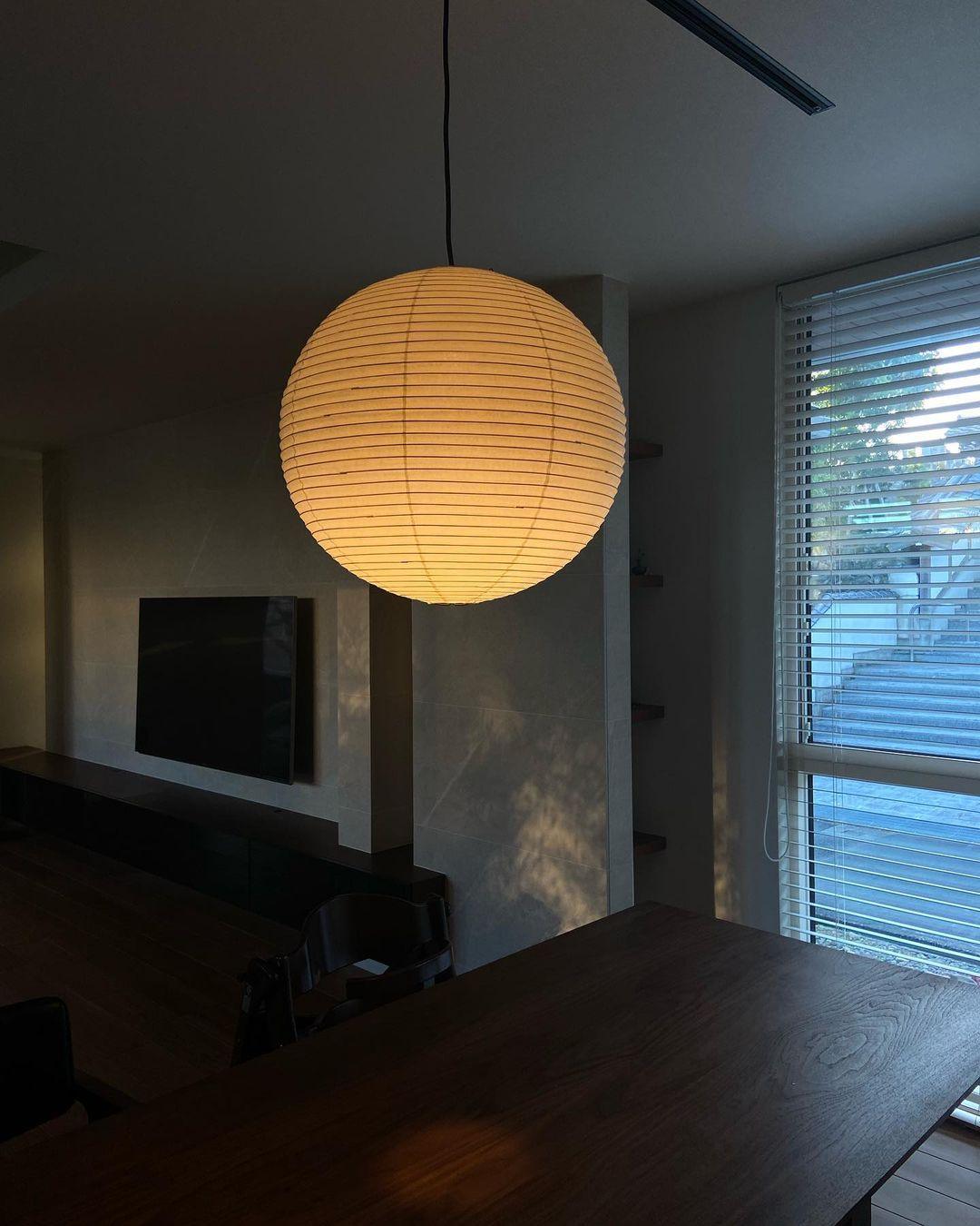 Pendant Light Cotton Paper Shade 19.6 in Adjustable Dining Room Kitchen Island Hanging Ceiling Lamp | Thomler