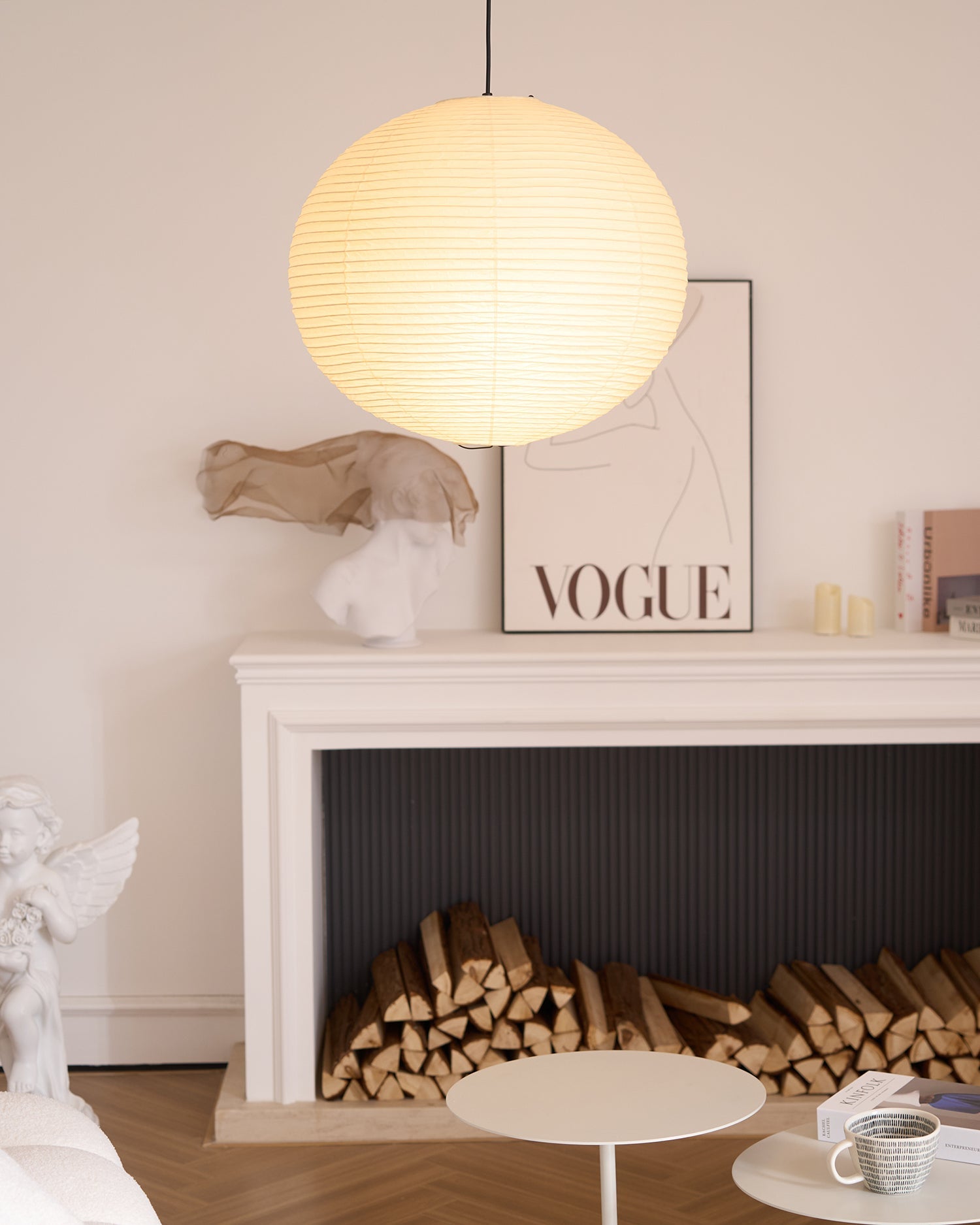 Pendant Light Cotton Paper Shade 19.6 in Adjustable Dining Room Kitchen Island Hanging Ceiling Lamp | Thomler