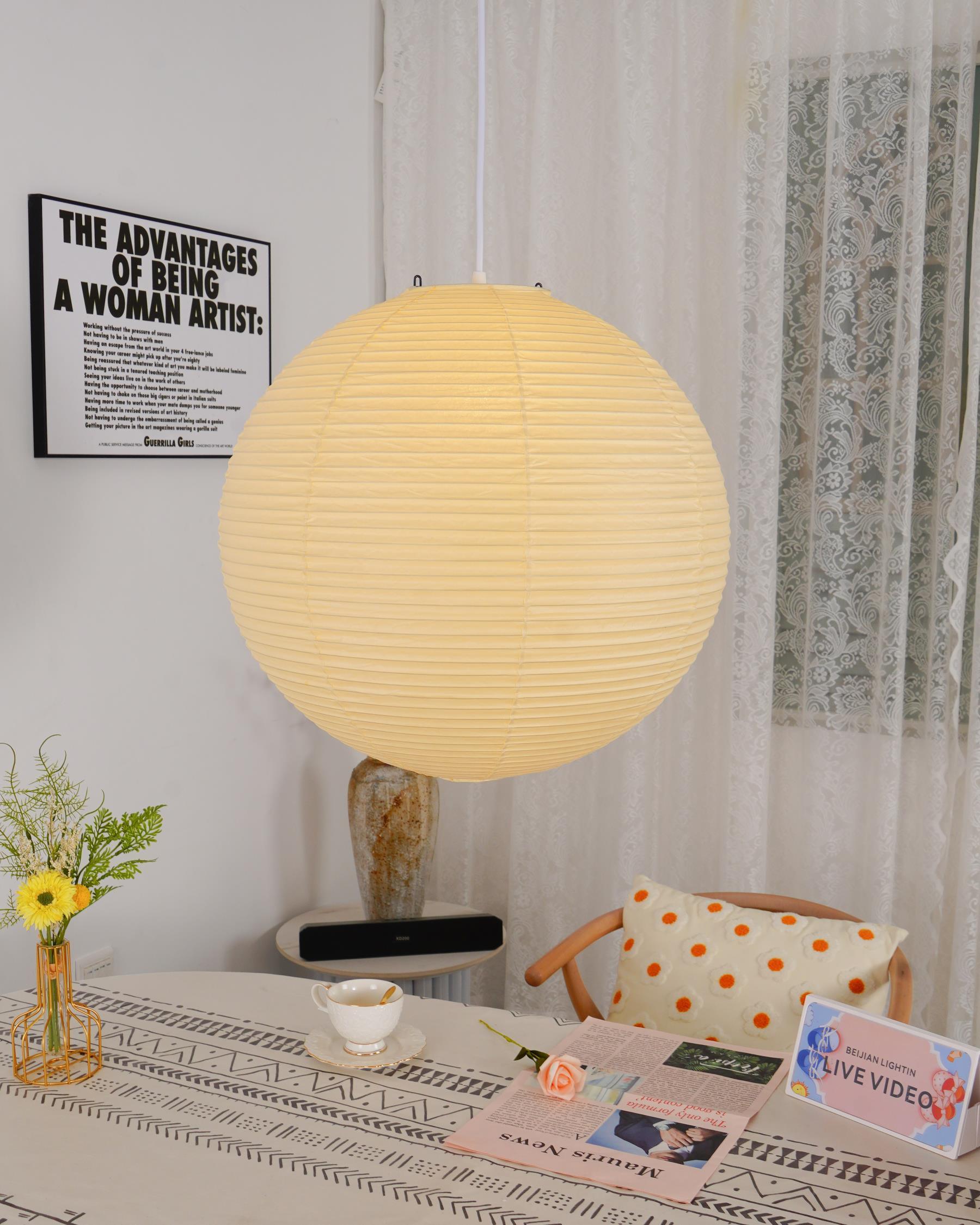 Pendant Light Cotton Paper Shade 19.6 in Adjustable Dining Room Kitchen Island Hanging Ceiling Lamp | Thomler