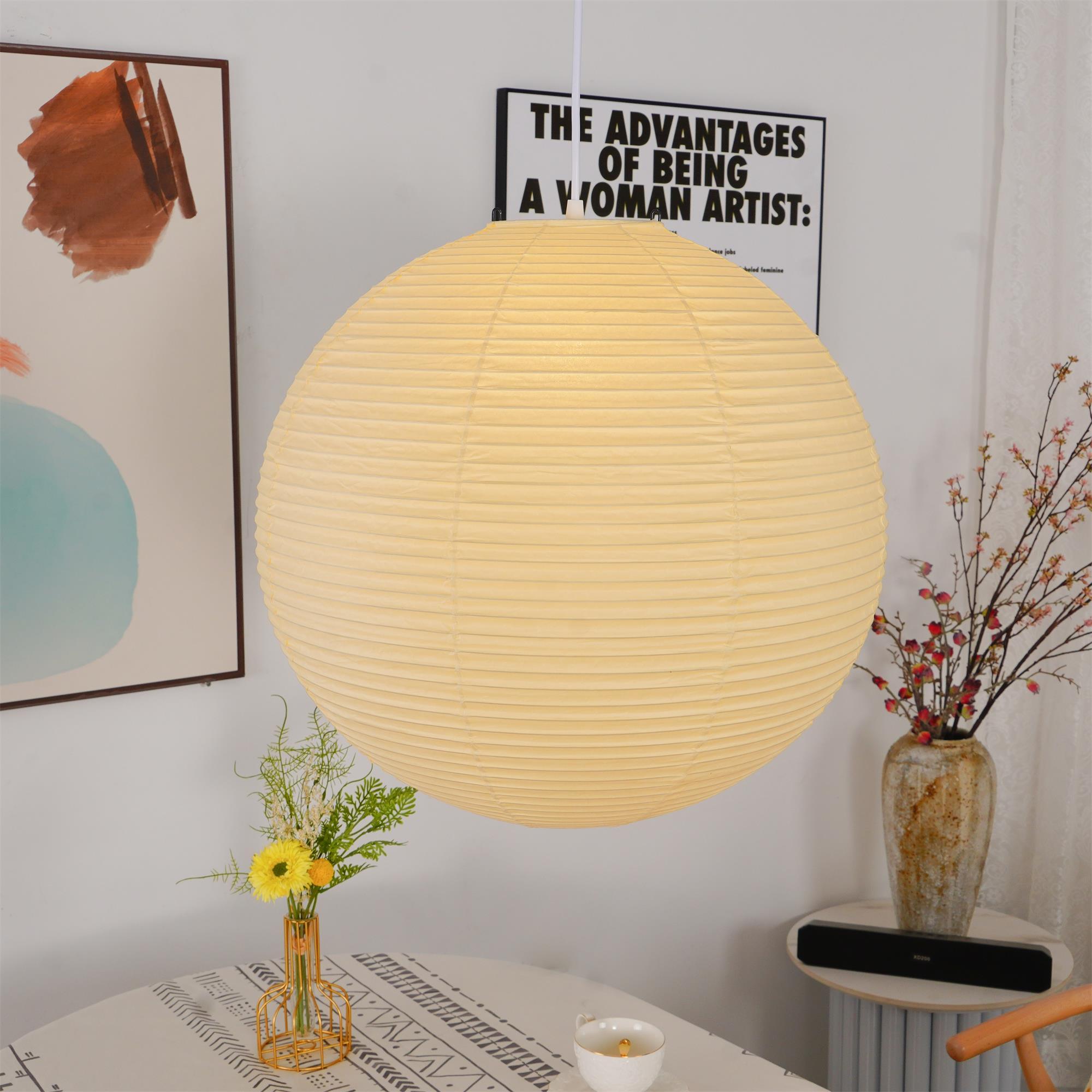 Pendant Light Cotton Paper Shade 19.6 in Adjustable Dining Room Kitchen Island Hanging Ceiling Lamp | Thomler