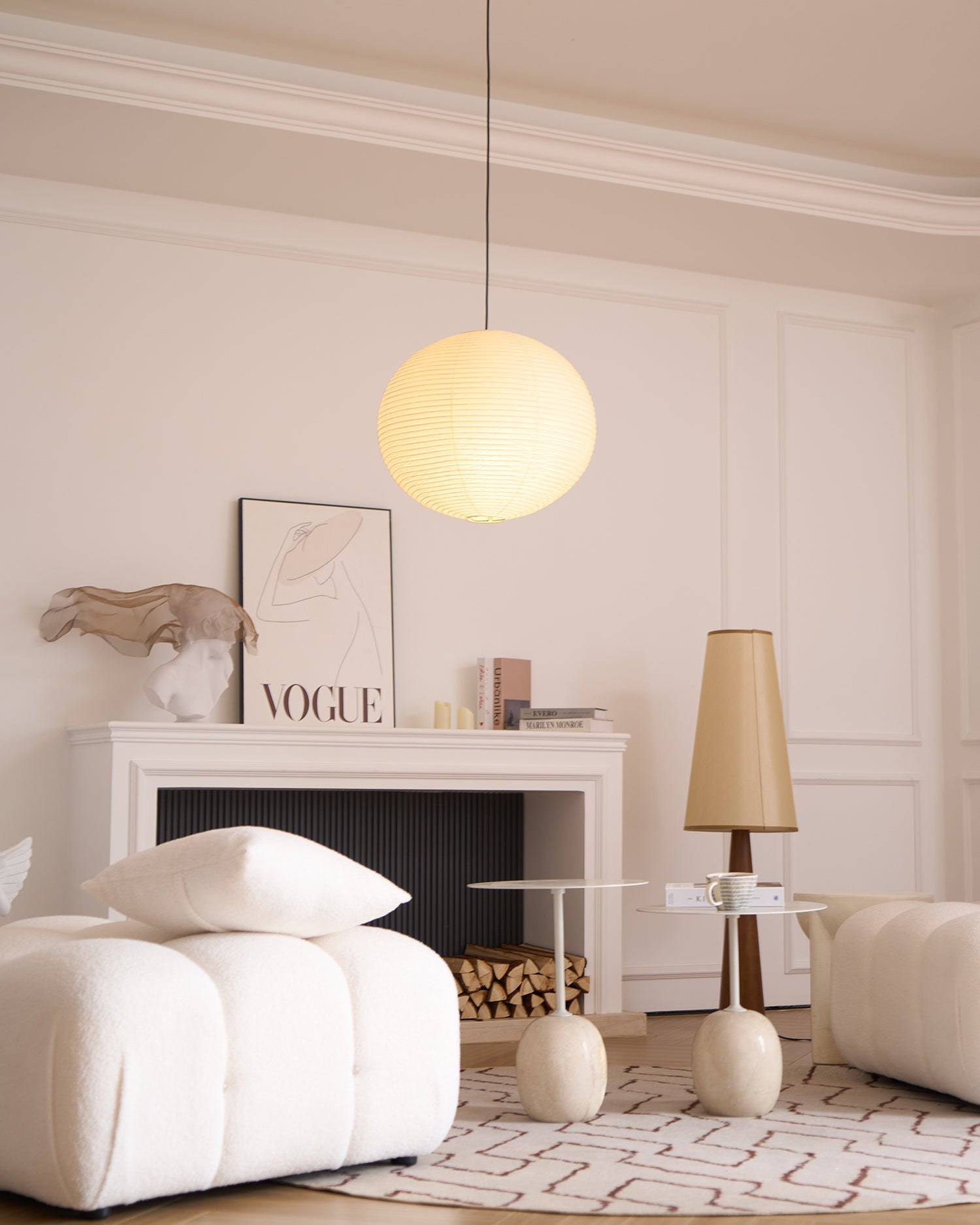 Pendant Light Cotton Paper Shade 19.6 in Adjustable Dining Room Kitchen Island Hanging Ceiling Lamp | Thomler