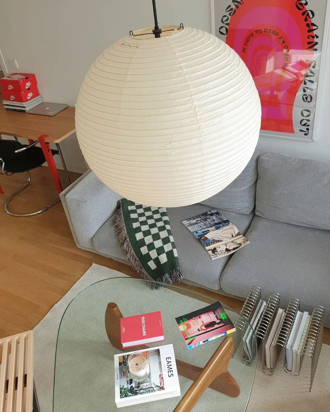 Pendant Light Paper Shade 23.6 in Adjustable Ceiling White Living Room Dining Room Modern Hanging Lamp | Thomler
