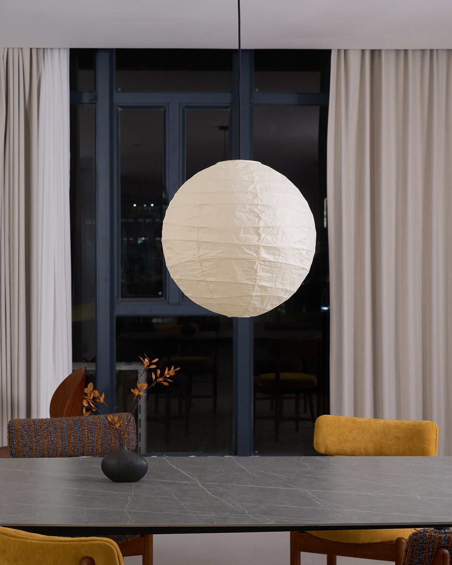 Pendant Light Japanese Washi Paper 17.7 in White Dining Room Living Room Hanging Ceiling Lamp Modern Minimalist Design | Thomler