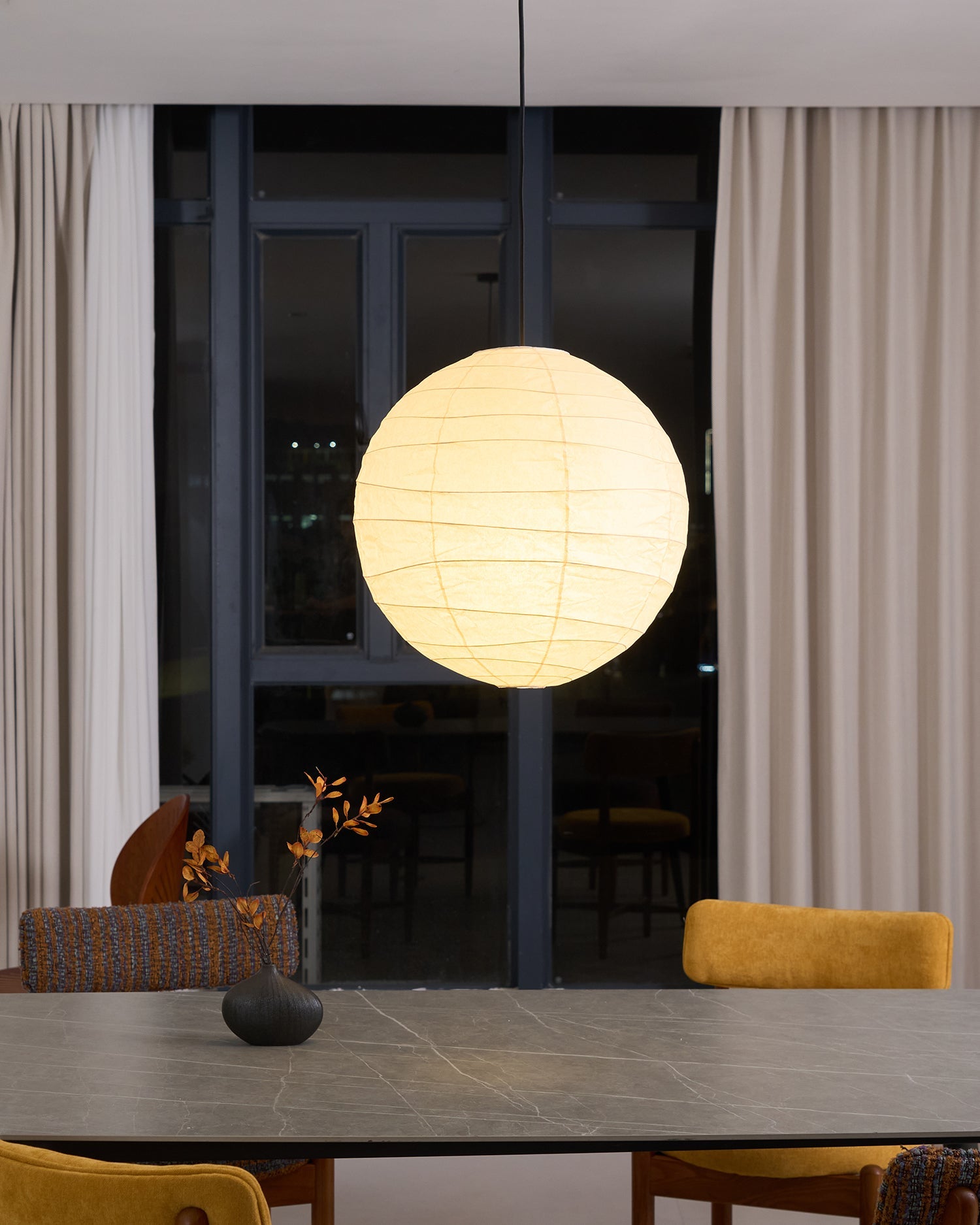 Pendant Light Japanese Washi Paper 17.7 in White Dining Room Living Room Hanging Ceiling Lamp Modern Minimalist Design | Thomler