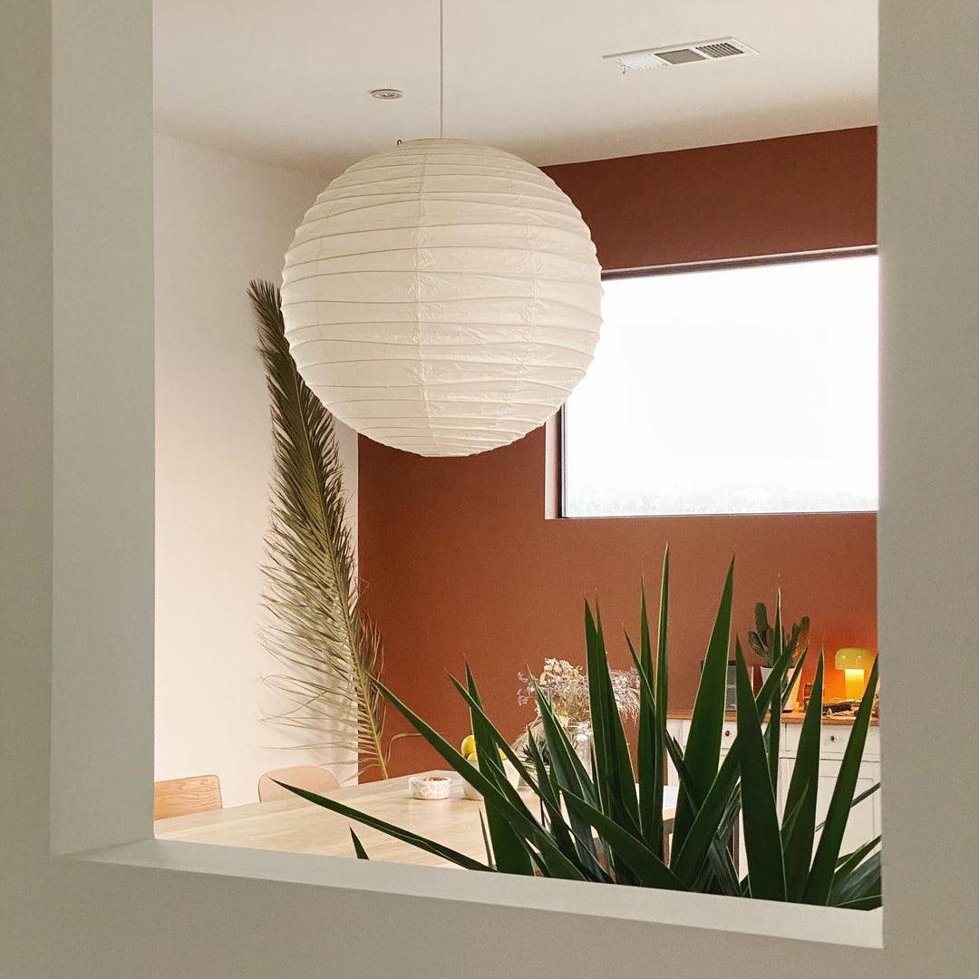 Pendant Light Japanese Washi Paper 17.7 in White Dining Room Living Room Hanging Ceiling Lamp Modern Minimalist Design | Thomler