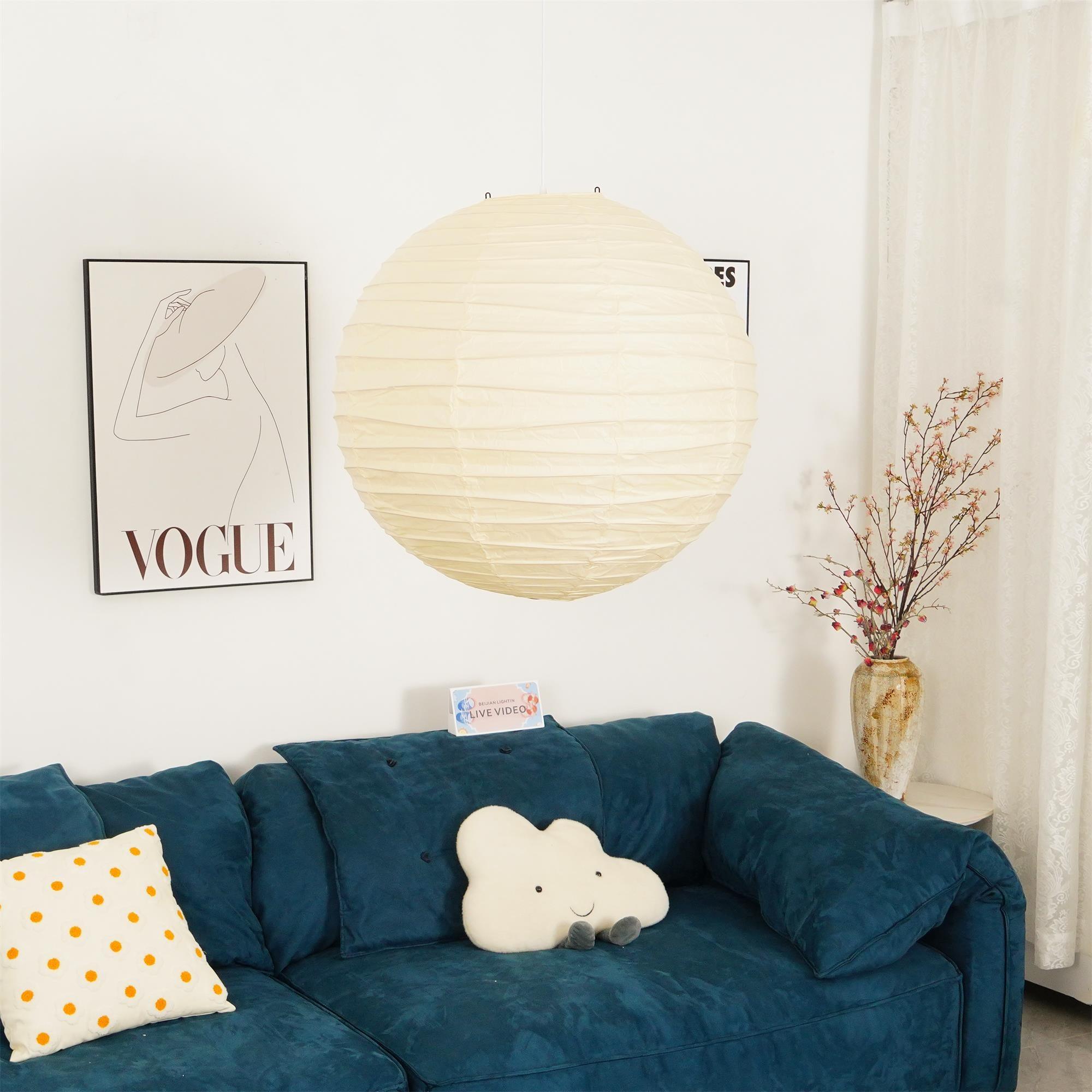 Pendant Light Japanese Washi Paper 17.7 in White Dining Room Living Room Hanging Ceiling Lamp Modern Minimalist Design | Thomler