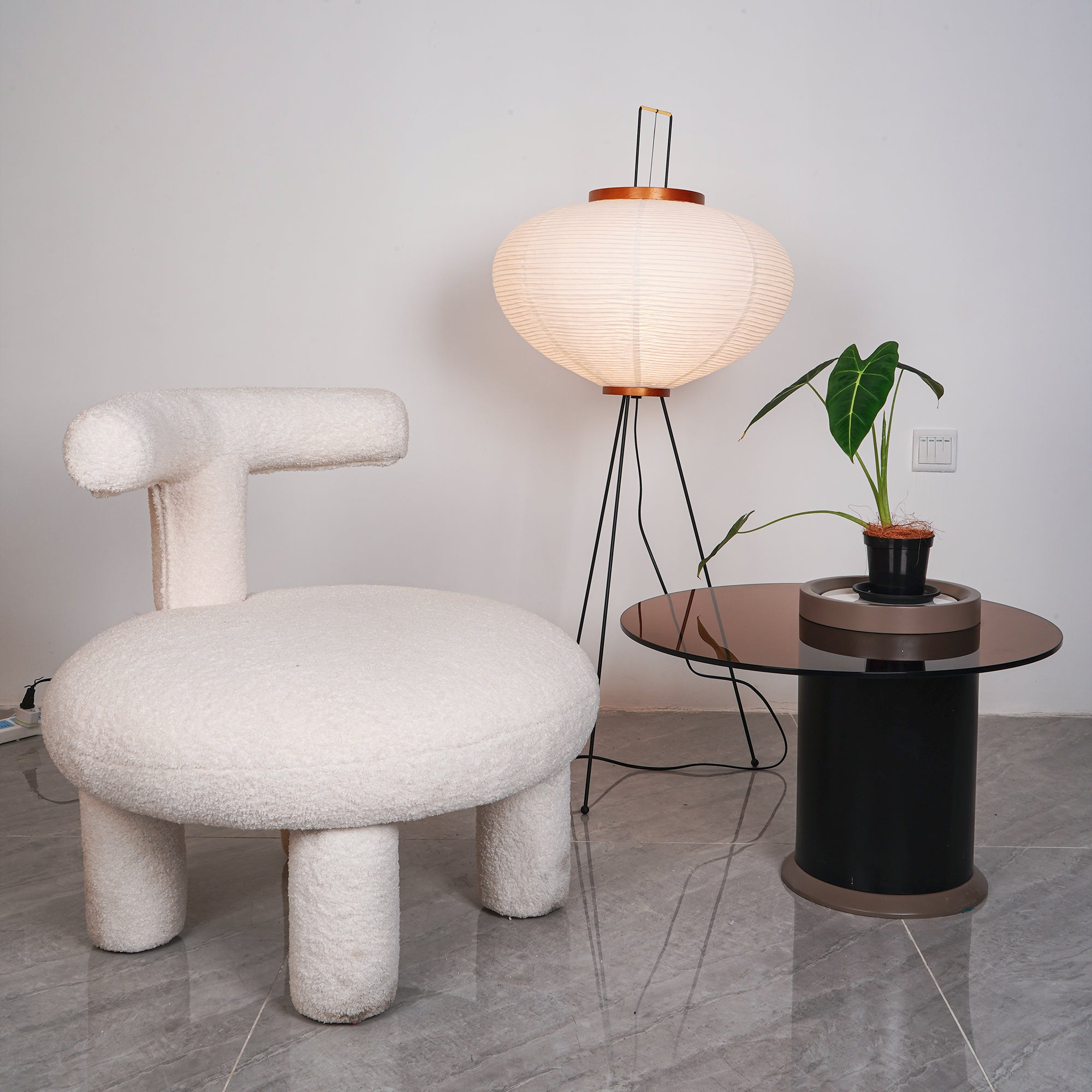 Floor Lamp Mulberry Paper Shade Ø 50.0 cm (19.7") White Living Room Bedroom Japandi Japanese Style Reading Light | Thomler