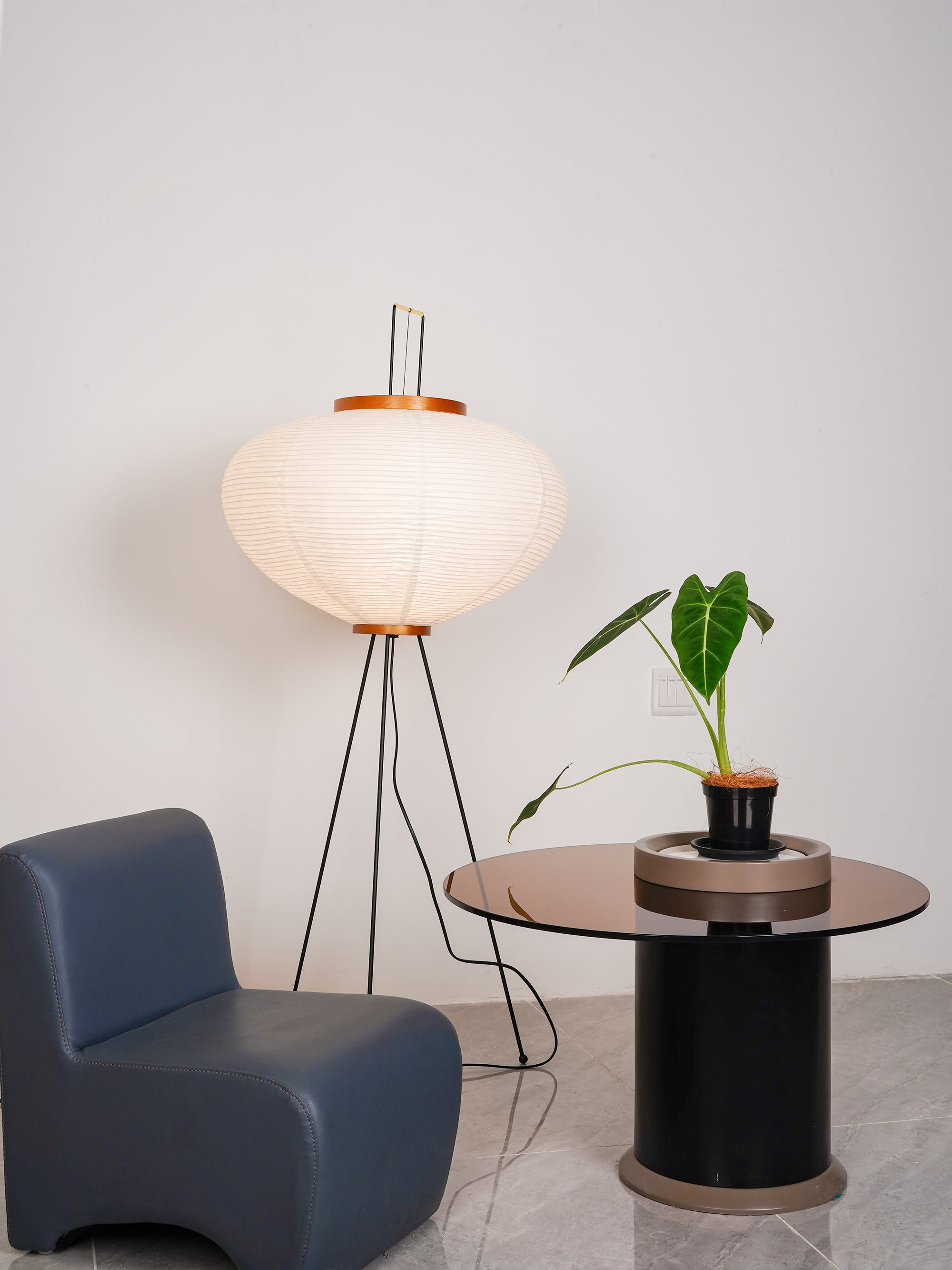 Floor Lamp Mulberry Paper Shade Ø 50.0 cm (19.7") White Living Room Bedroom Japandi Japanese Style Reading Light | Thomler