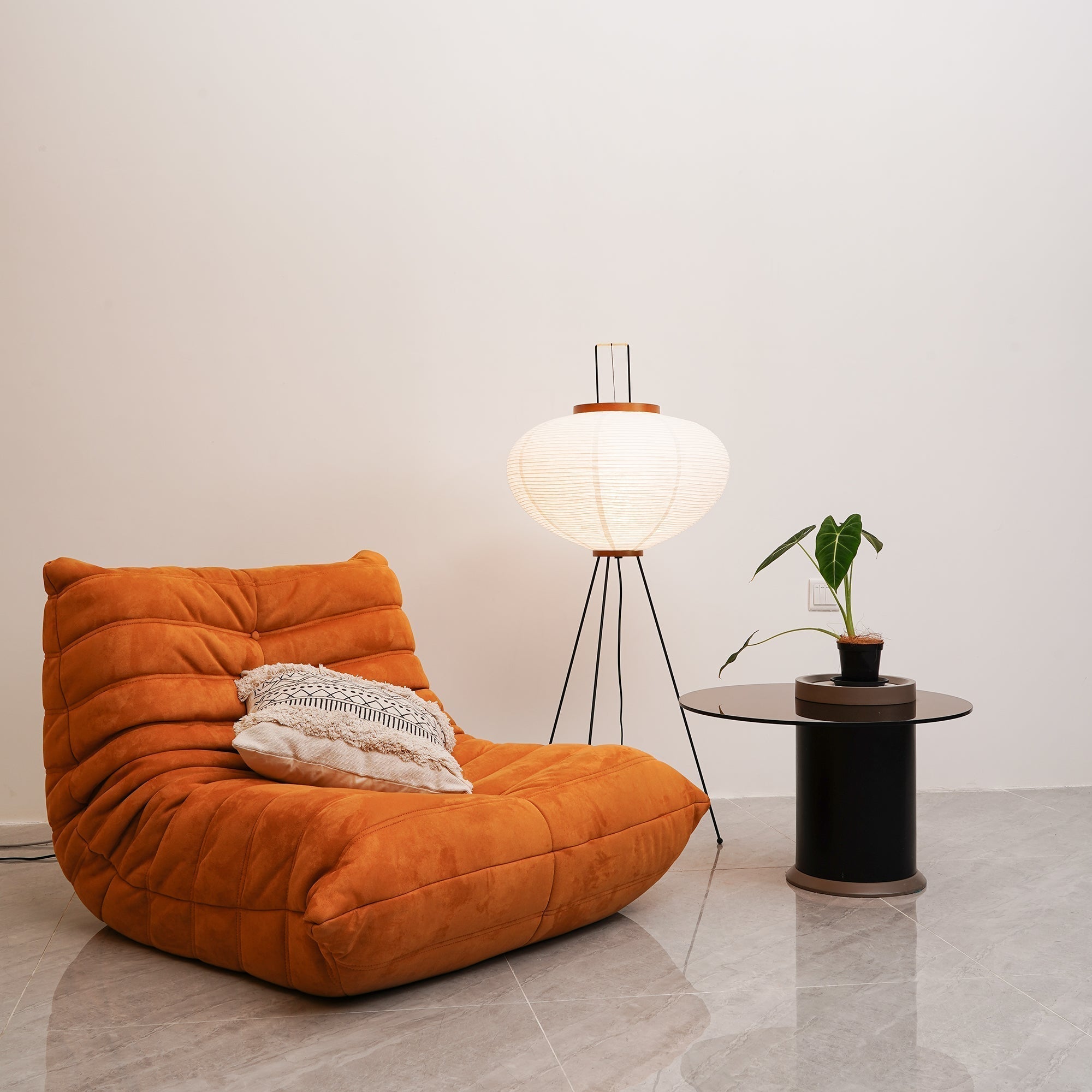 Floor Lamp Mulberry Paper Shade Ø 50.0 cm (19.7") White Living Room Bedroom Japandi Japanese Style Reading Light | Thomler