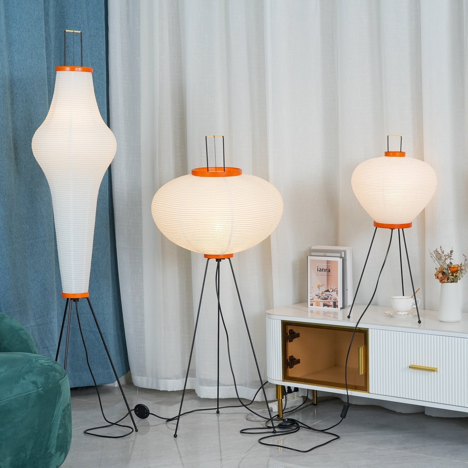Akari Floor Lamp 47 in Mulberry Paper White Indoor Ambient Lighting Decorative Sculpture | Thomler