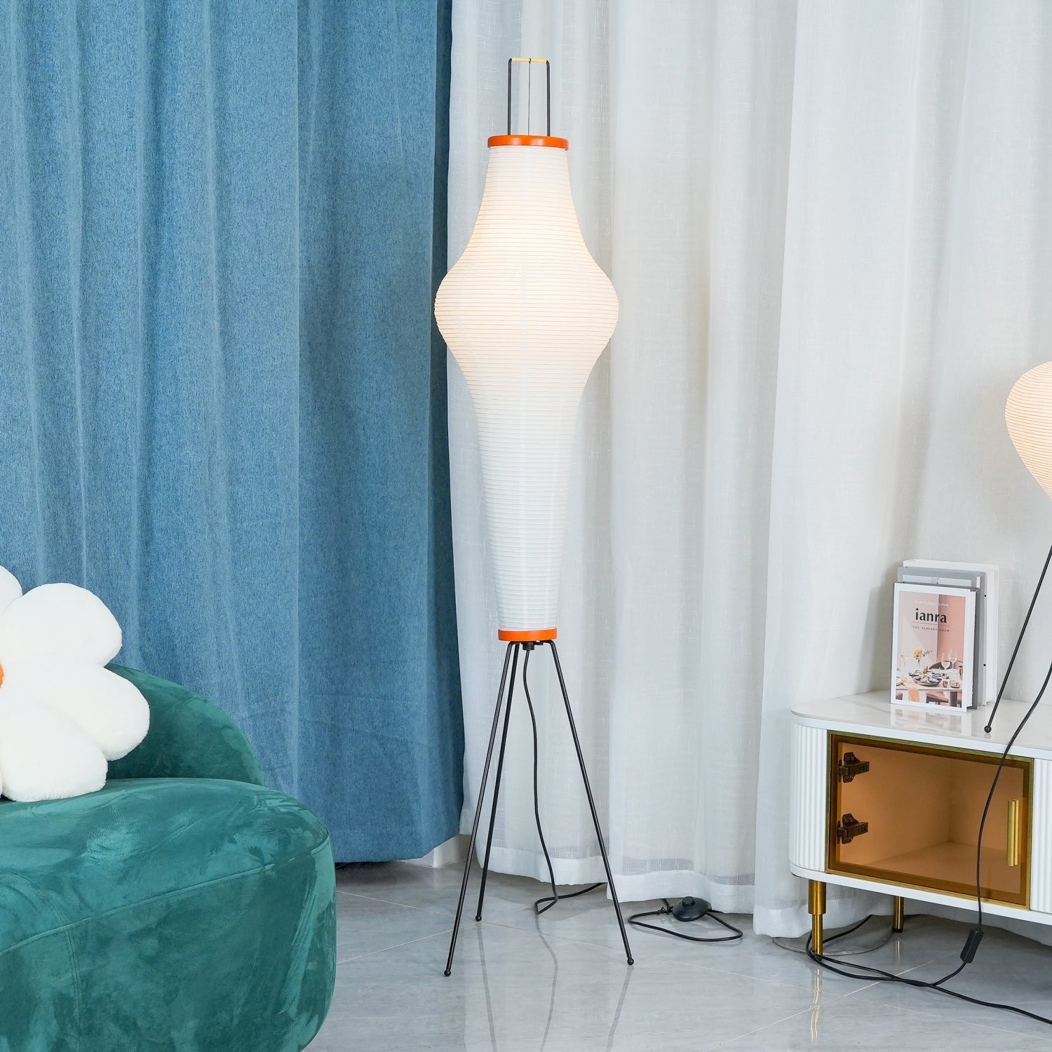 Akari Floor Lamp 47 in Mulberry Paper White Indoor Ambient Lighting Decorative Sculpture | Thomler