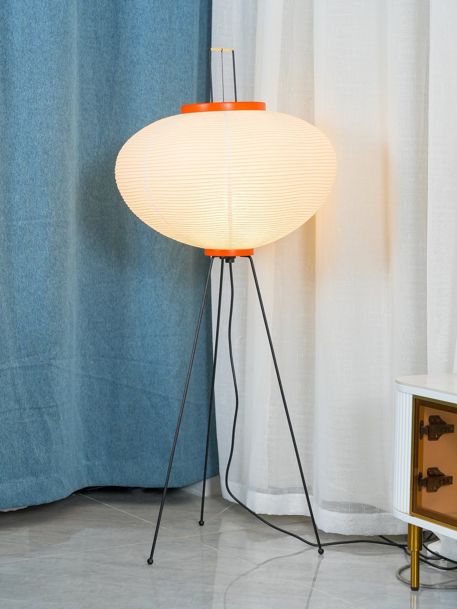 Akari Floor Lamp 47 in Mulberry Paper White Indoor Ambient Lighting Decorative Sculpture | Thomler