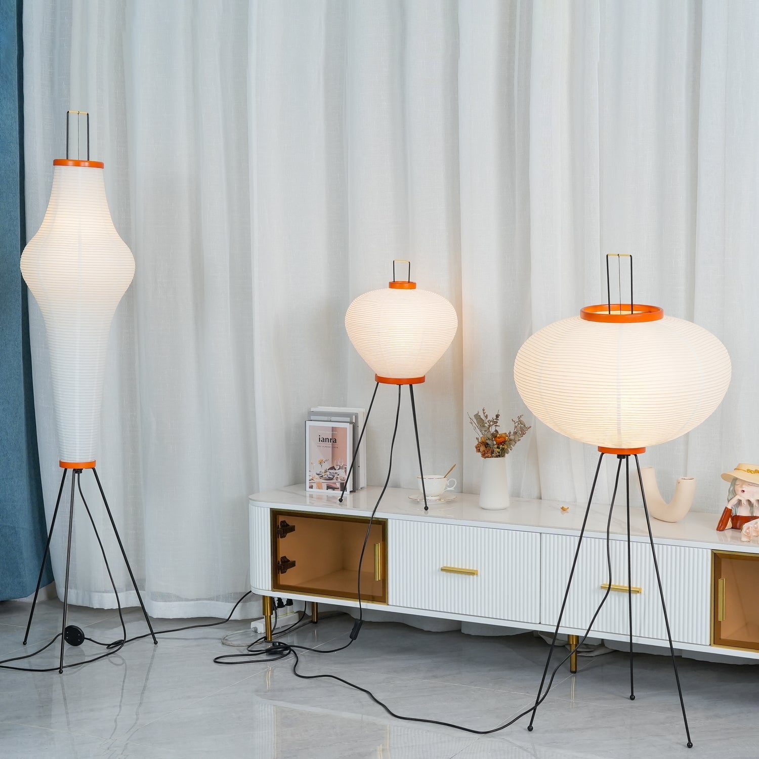 Akari Floor Lamp 47 in Mulberry Paper White Indoor Ambient Lighting Decorative Sculpture | Thomler