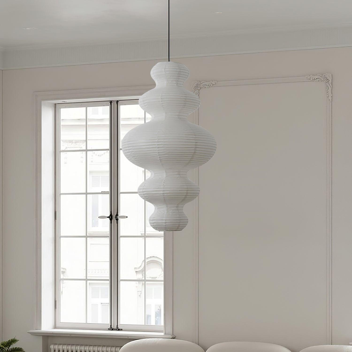 Pendant Light Rice Paper 18.5 in White Dining Room Hanging Ceiling Lamp Adjustable Cord Minimalist Japanese Style | Thomler