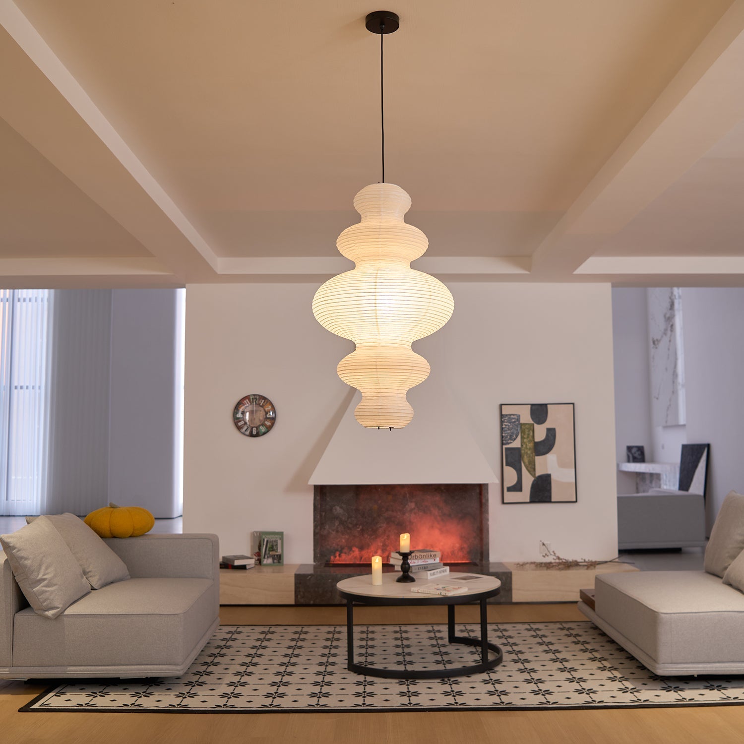Pendant Light Rice Paper 18.5 in White Dining Room Hanging Ceiling Lamp Adjustable Cord Minimalist Japanese Style | Thomler