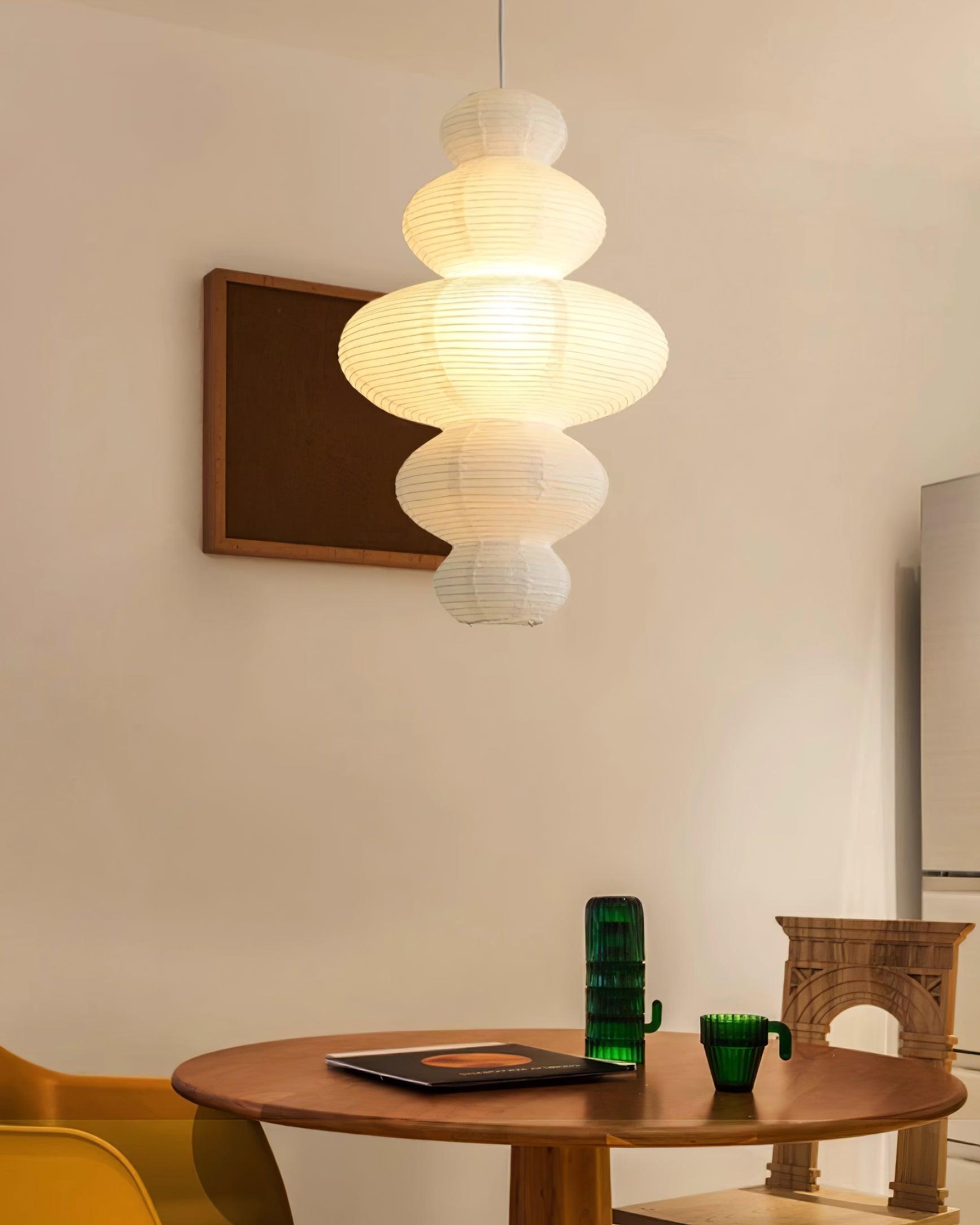 Pendant Light Rice Paper 18.5 in White Dining Room Hanging Ceiling Lamp Adjustable Cord Minimalist Japanese Style | Thomler