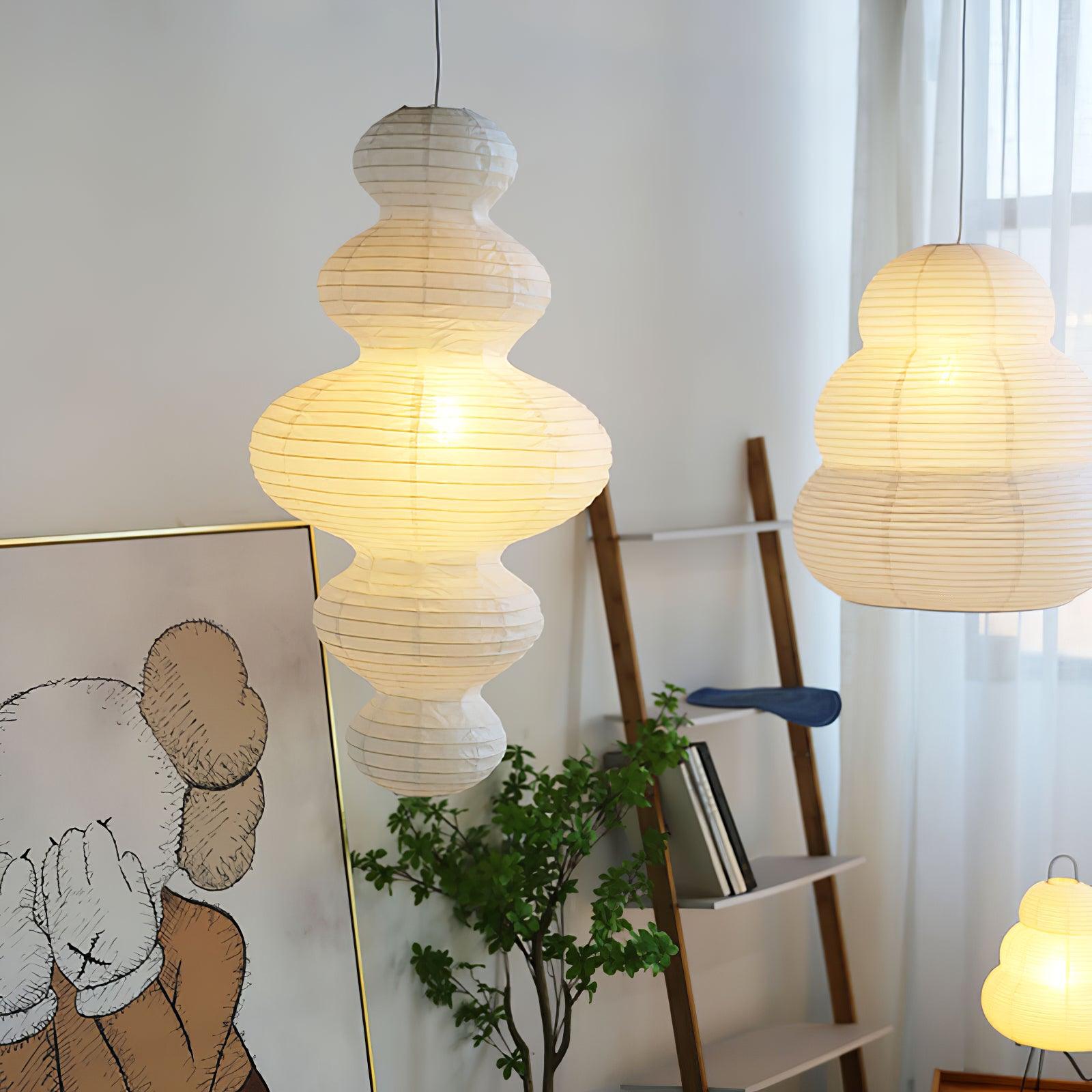 Pendant Light Rice Paper 18.5 in White Dining Room Hanging Ceiling Lamp Adjustable Cord Minimalist Japanese Style | Thomler