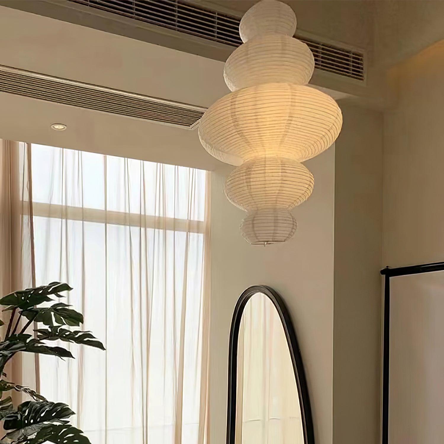 Pendant Light Rice Paper 18.5 in White Dining Room Hanging Ceiling Lamp Adjustable Cord Minimalist Japanese Style | Thomler