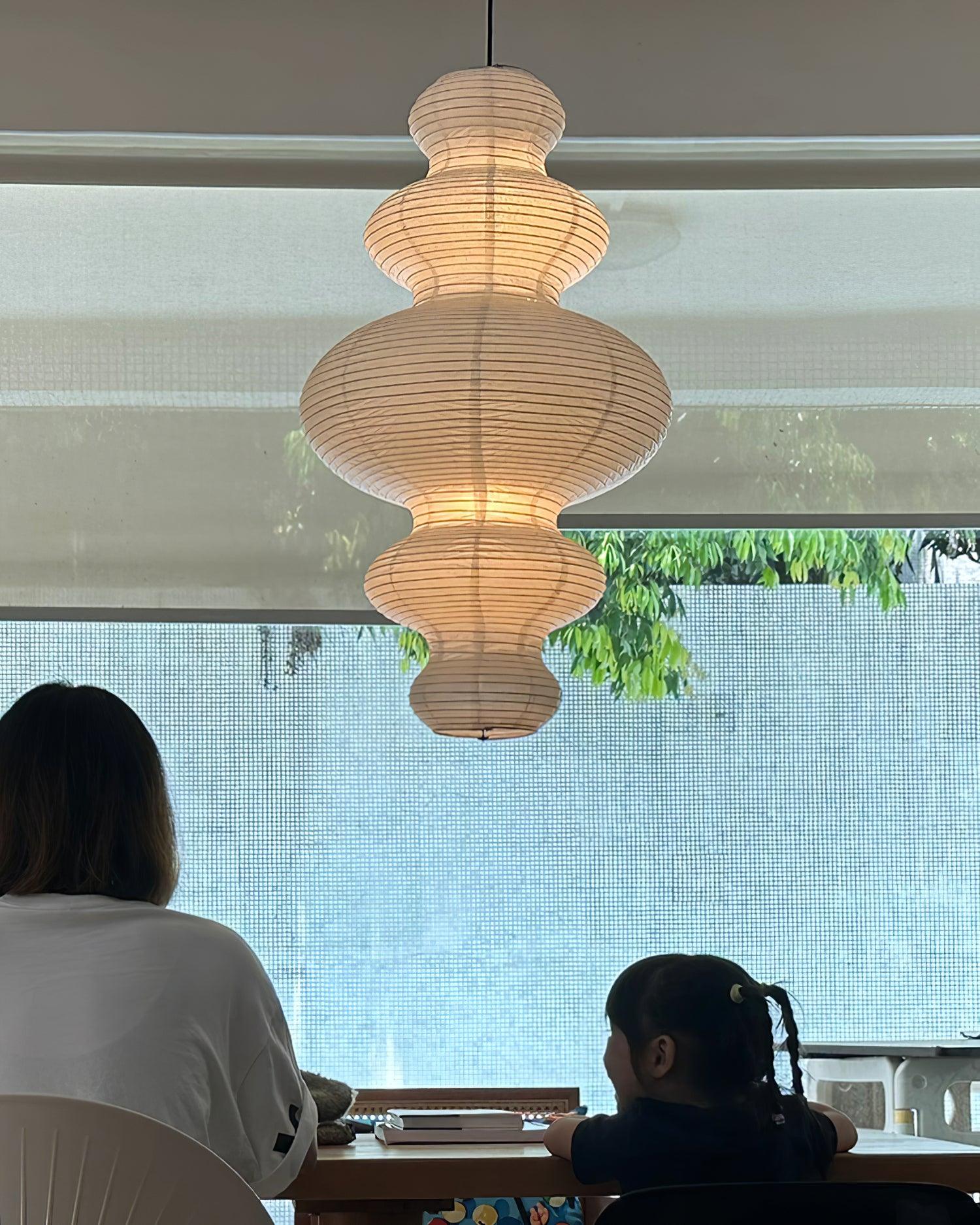 Pendant Light Rice Paper 18.5 in White Dining Room Hanging Ceiling Lamp Adjustable Cord Minimalist Japanese Style | Thomler