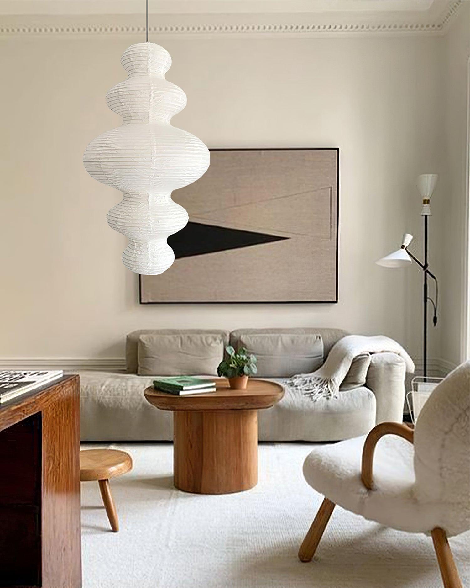 Pendant Light Rice Paper 18.5 in White Dining Room Hanging Ceiling Lamp Adjustable Cord Minimalist Japanese Style | Thomler