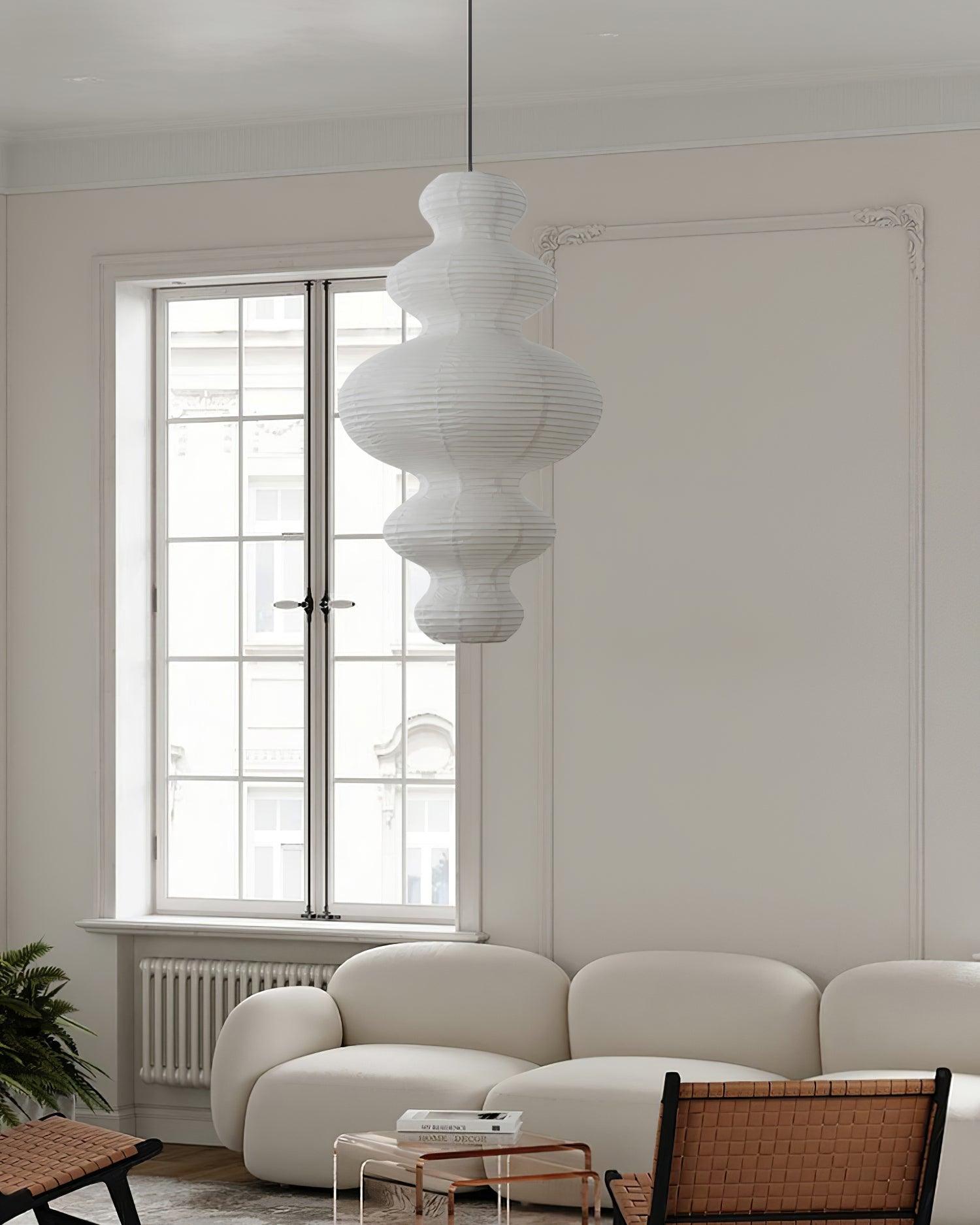 Pendant Light Rice Paper 18.5 in White Dining Room Hanging Ceiling Lamp Adjustable Cord Minimalist Japanese Style | Thomler