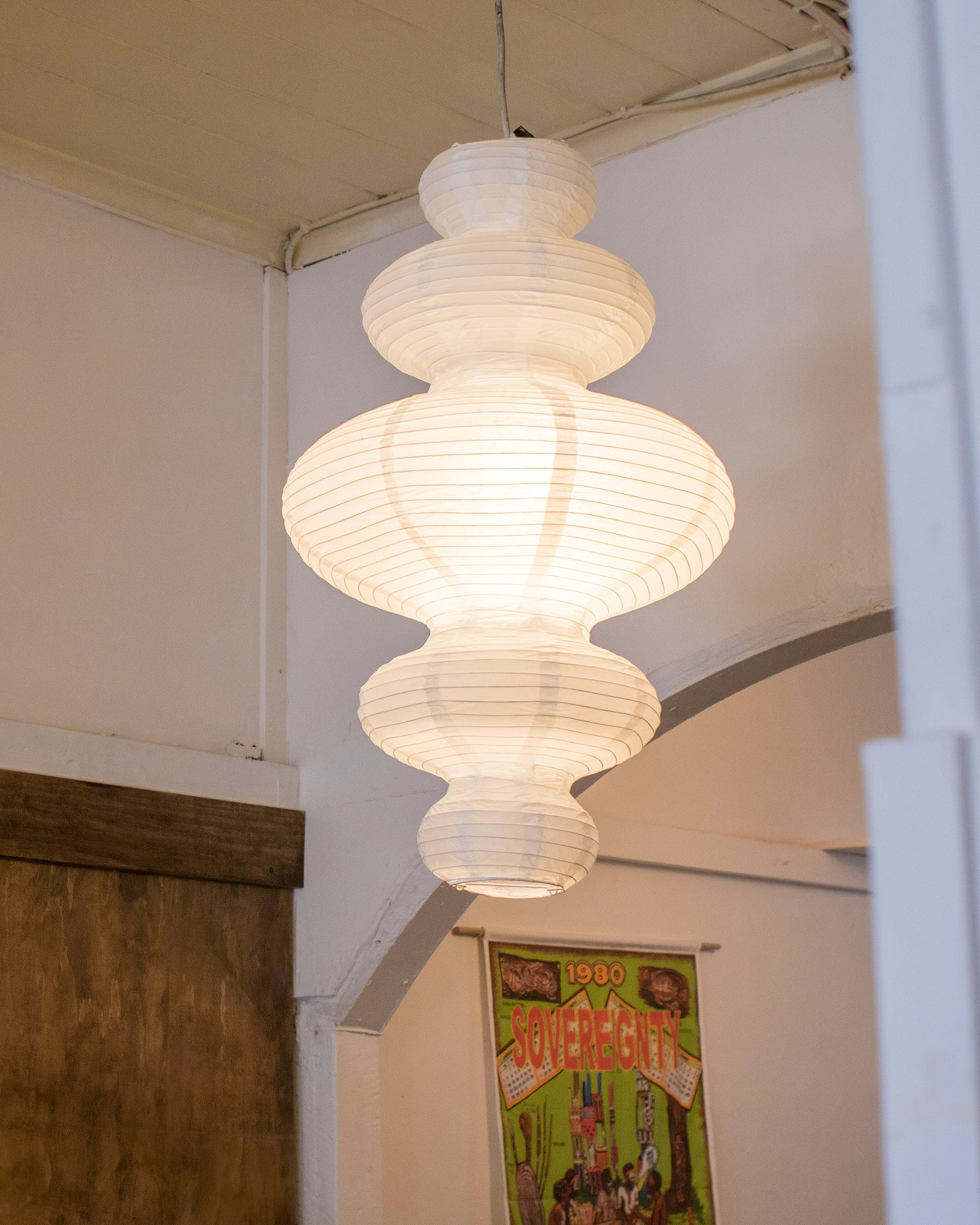 Pendant Light Rice Paper 18.5 in x 32.2 in White Dining Room Kitchen Island Hanging Lamp Sculptural Modern Minimalist | Thomler