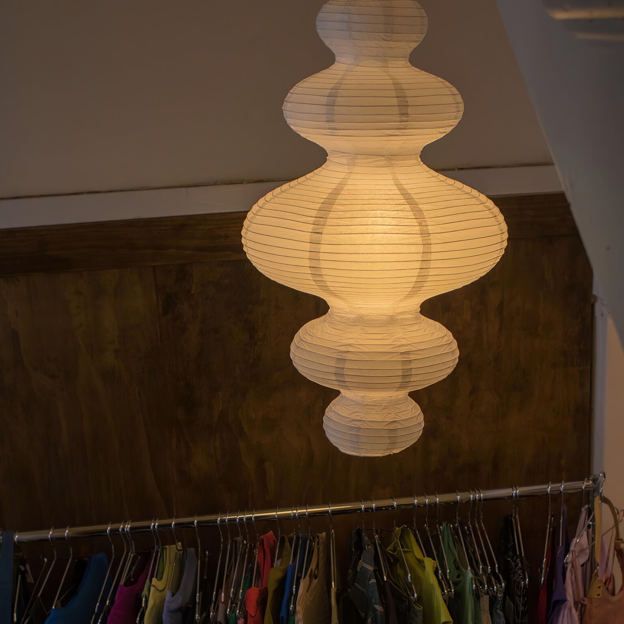 Pendant Light Rice Paper 18.5 in x 32.2 in White Dining Room Kitchen Island Hanging Lamp Sculptural Modern Minimalist | Thomler