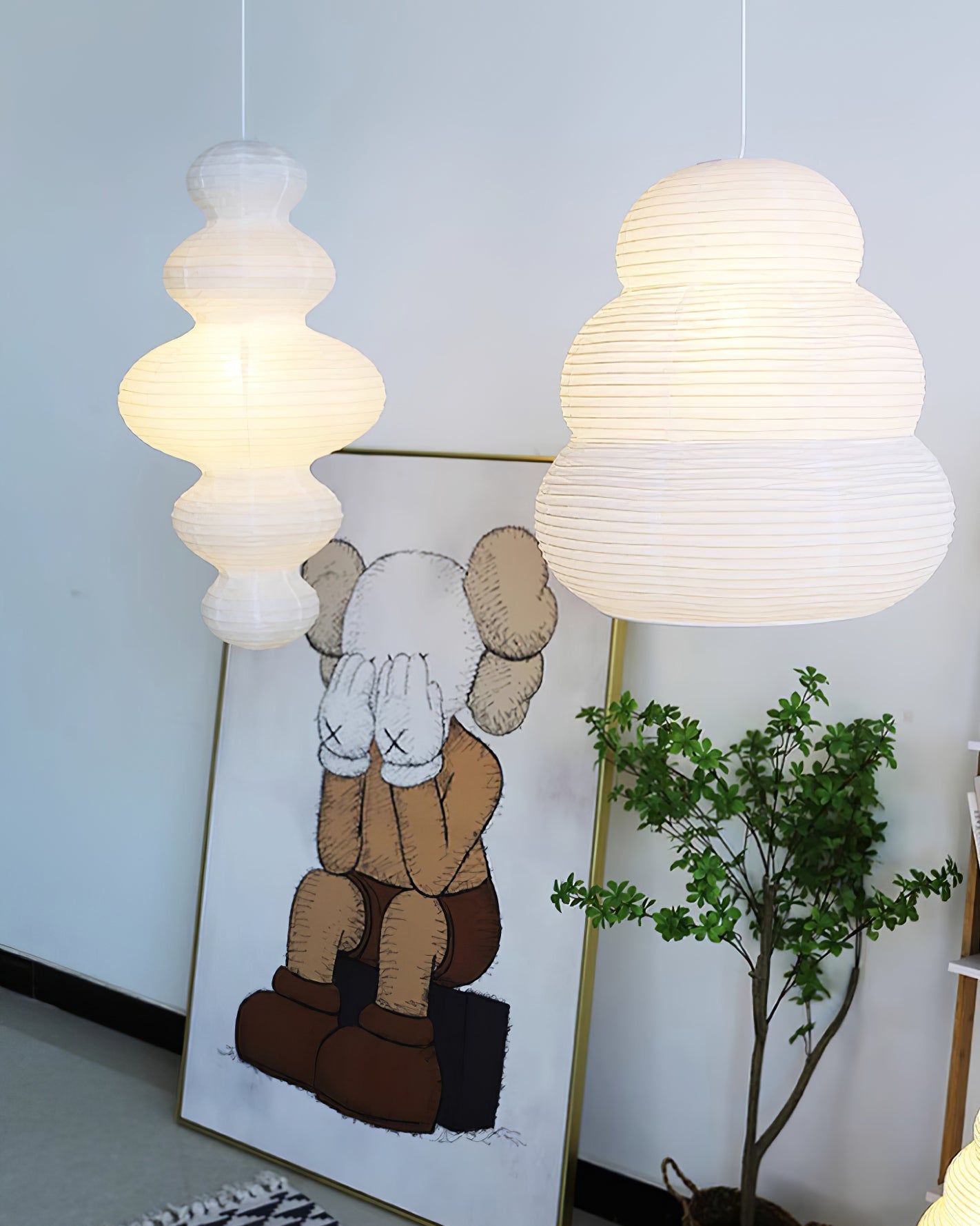 Pendant Light Rice Paper 18.5 in x 32.2 in White Dining Room Kitchen Island Hanging Lamp Sculptural Modern Minimalist | Thomler
