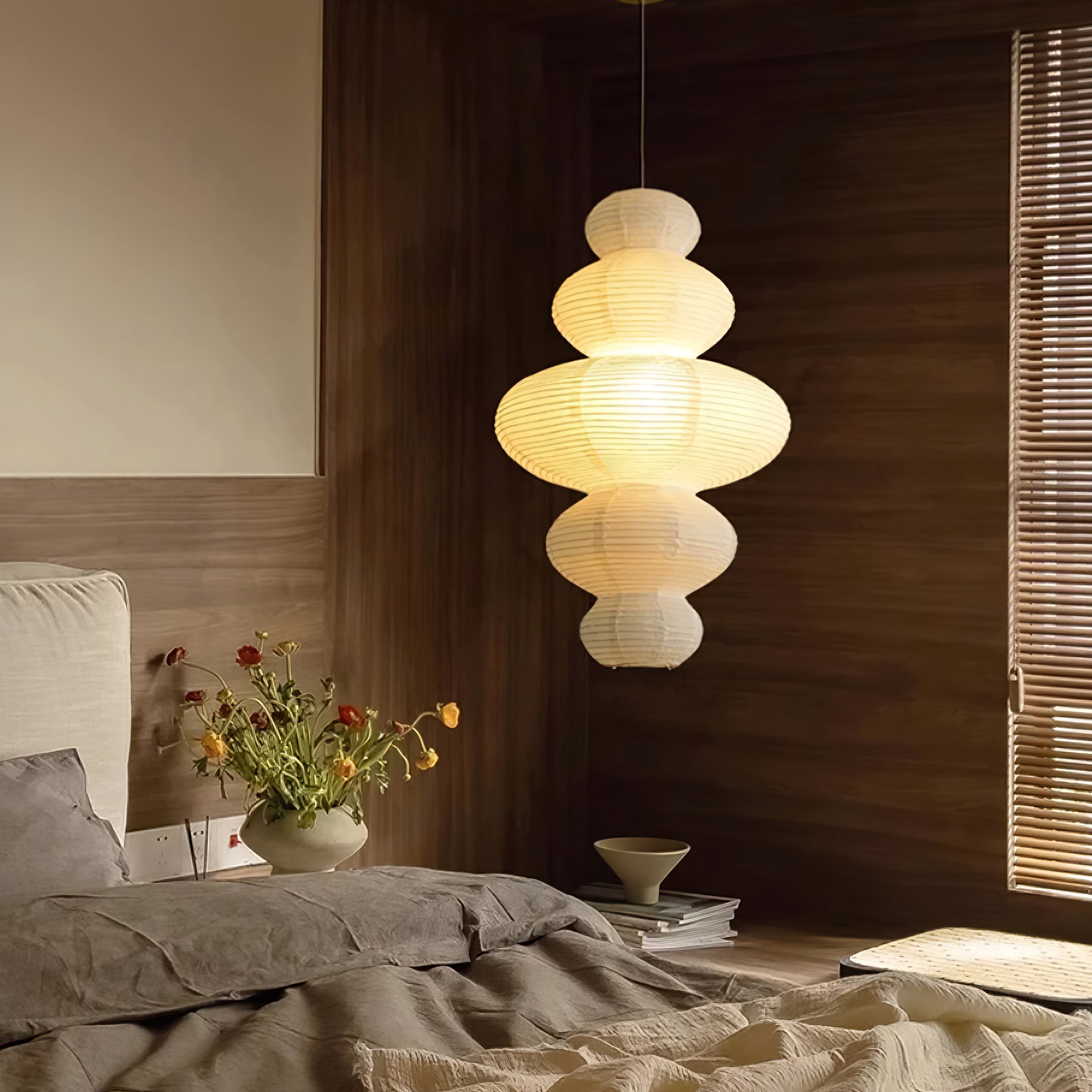 Pendant Light Rice Paper 18.5 in x 32.2 in White Dining Room Kitchen Island Hanging Lamp Sculptural Modern Minimalist | Thomler