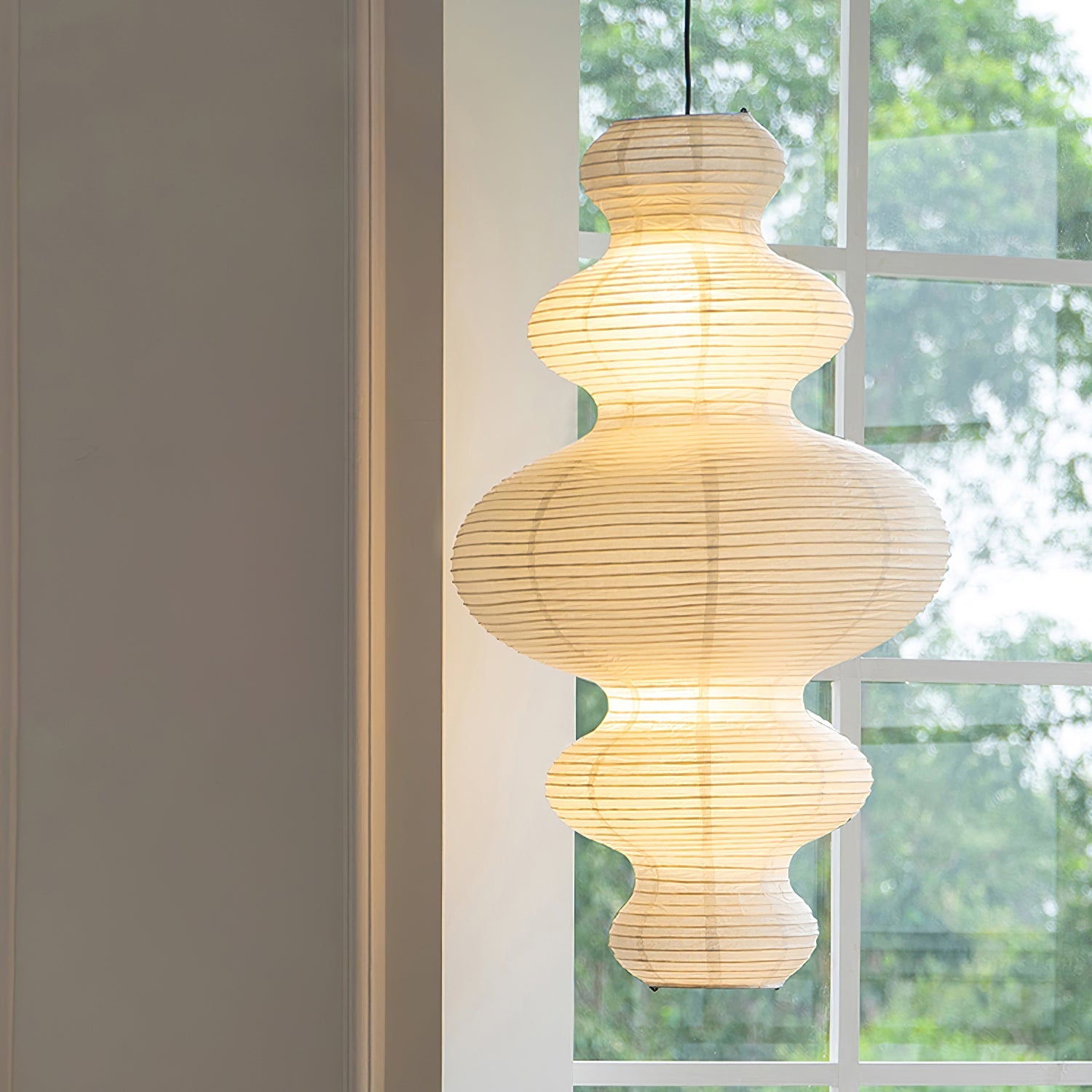 Pendant Light Rice Paper 18.5 in x 32.2 in White Dining Room Kitchen Island Hanging Lamp Sculptural Modern Minimalist | Thomler