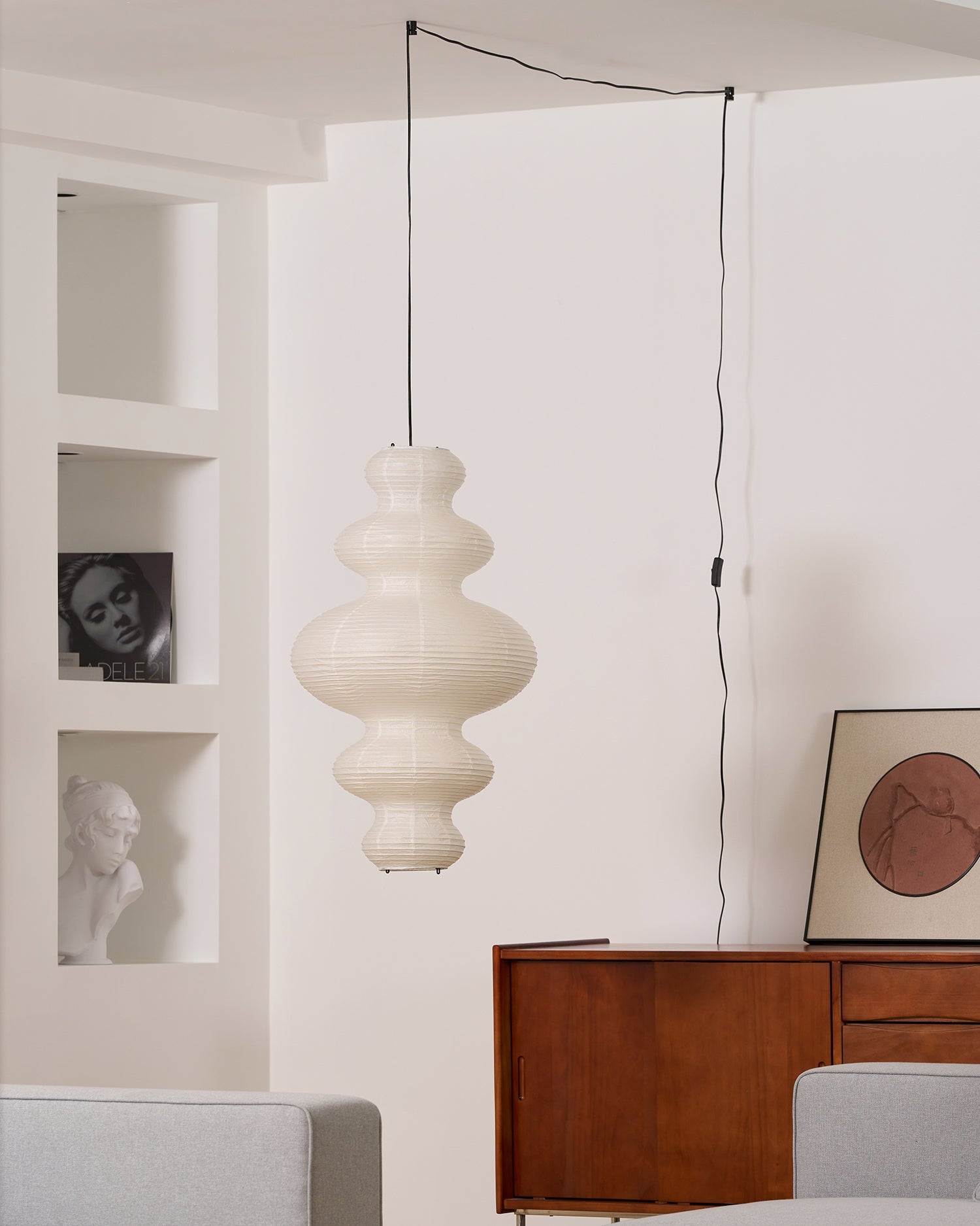 Pendant Light Rice Paper 18.5 in x 32.2 in White Dining Room Kitchen Island Hanging Lamp Sculptural Modern Minimalist | Thomler