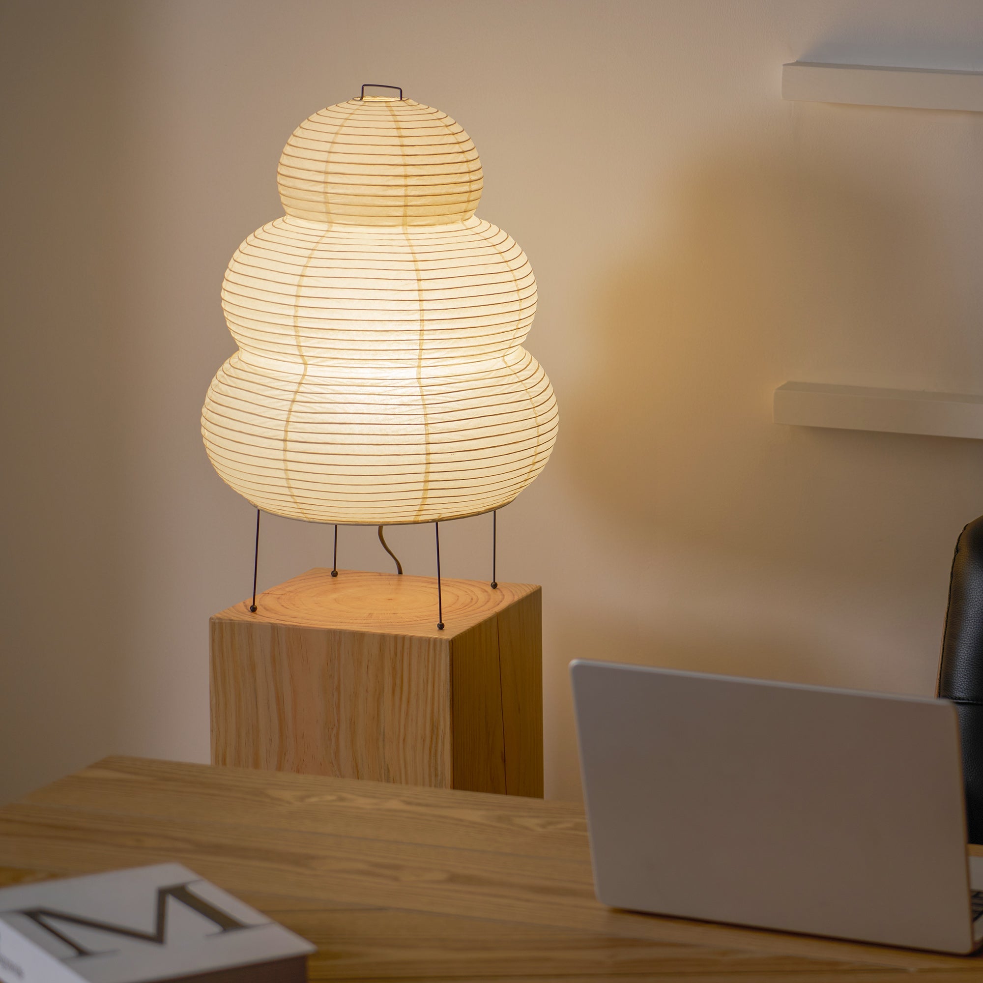 Table Lamp Rice Paper 16.9 in Indoor LED Bedroom Desk Nightstand Light | Thomler