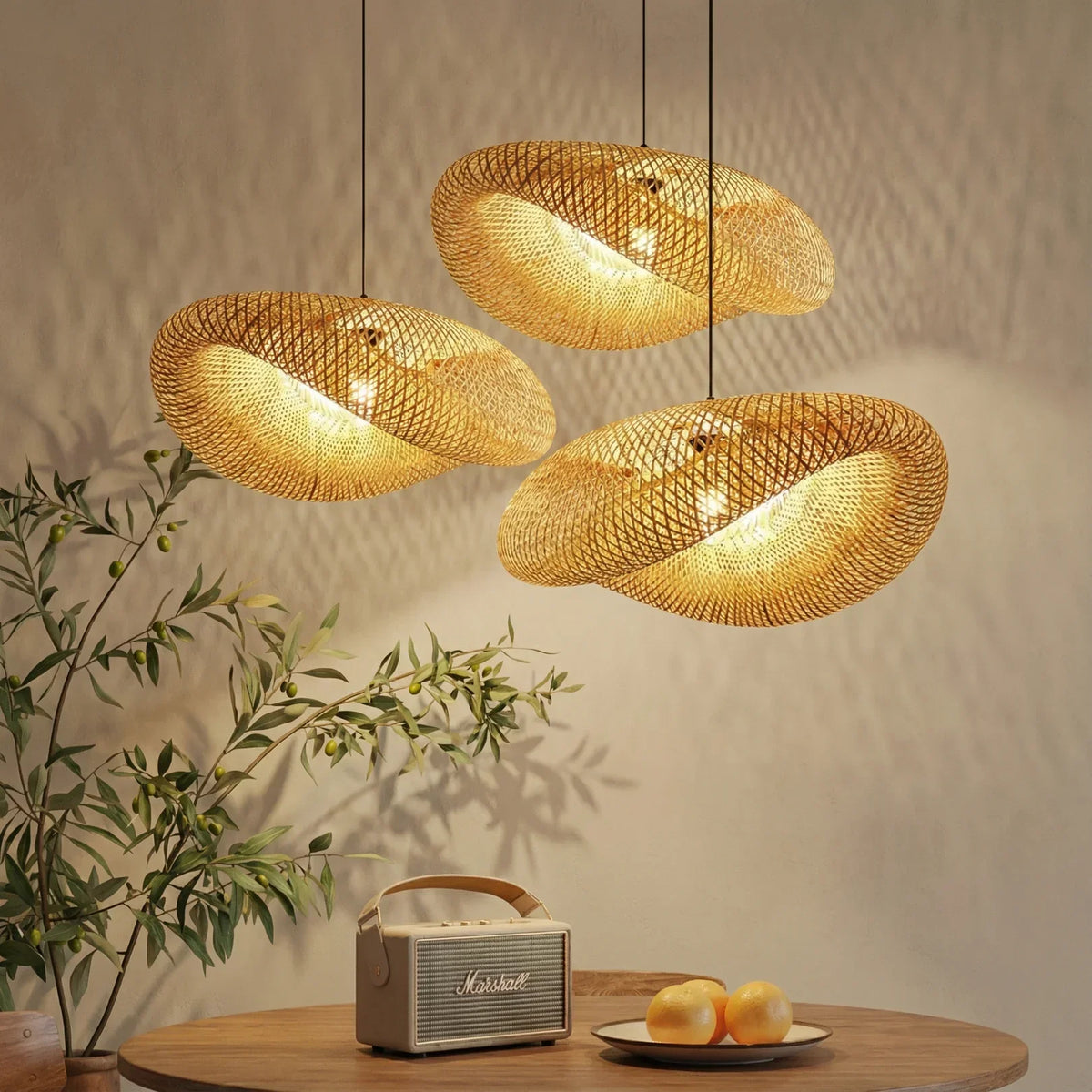 Woven Rattan Pendant Light with Adjustable Height for Dining Room & Kitchen | Natural Ceiling Fixture with E27 Socket | Scandinavian | Thomler