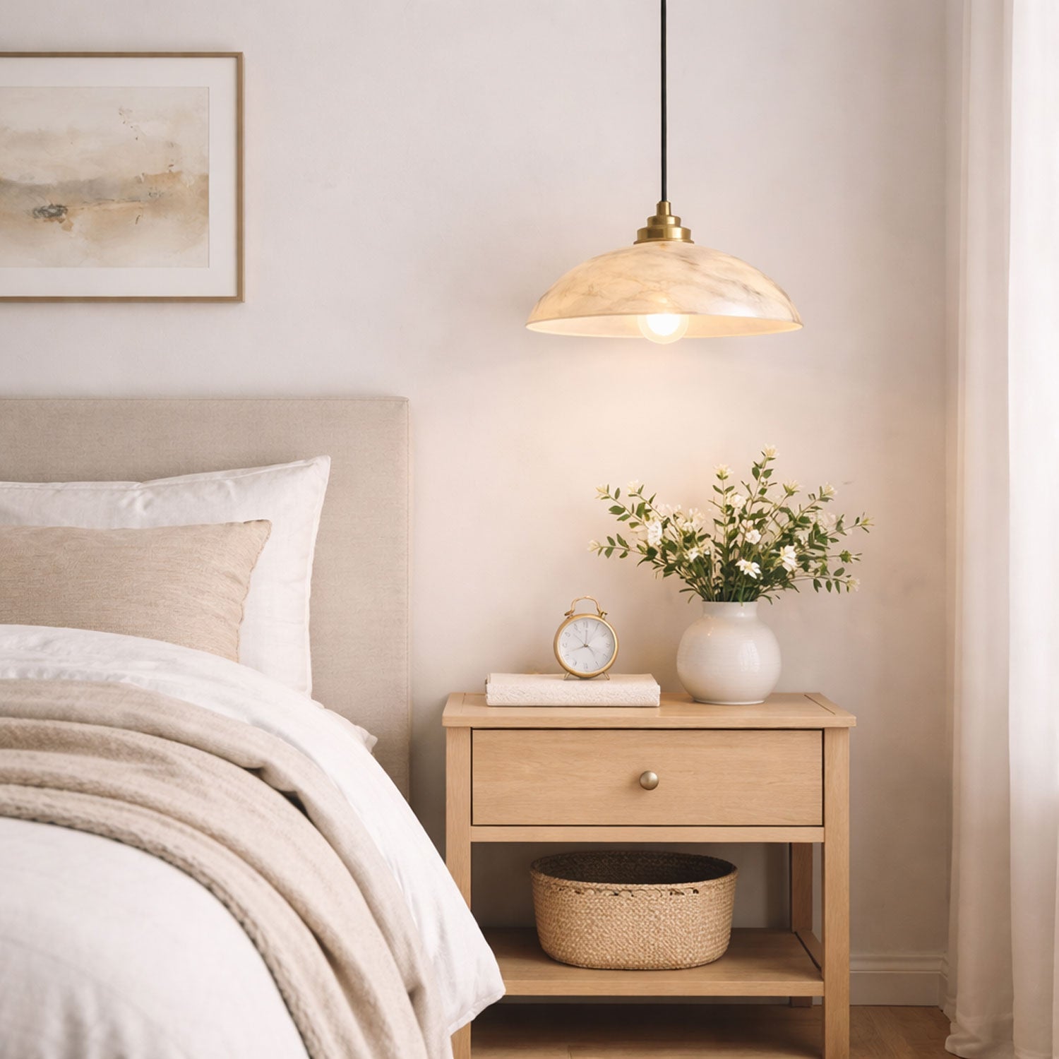 Pendant Light Alabaster Dome 15.7 in White Indoor Ceiling Kitchen Dining Room Hanging Fixture | Thomler