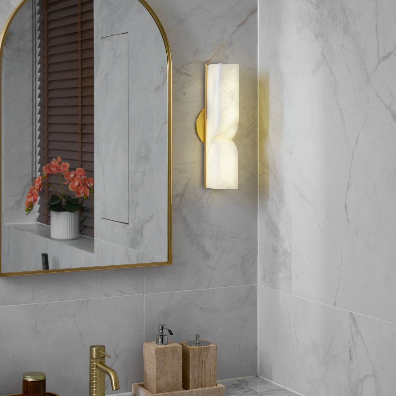 Wall Sconce Alabaster 13.8 in LED Indoor Lighting Gold Black Modern Home Bedroom Living Room Decorative Accent | Thomler
