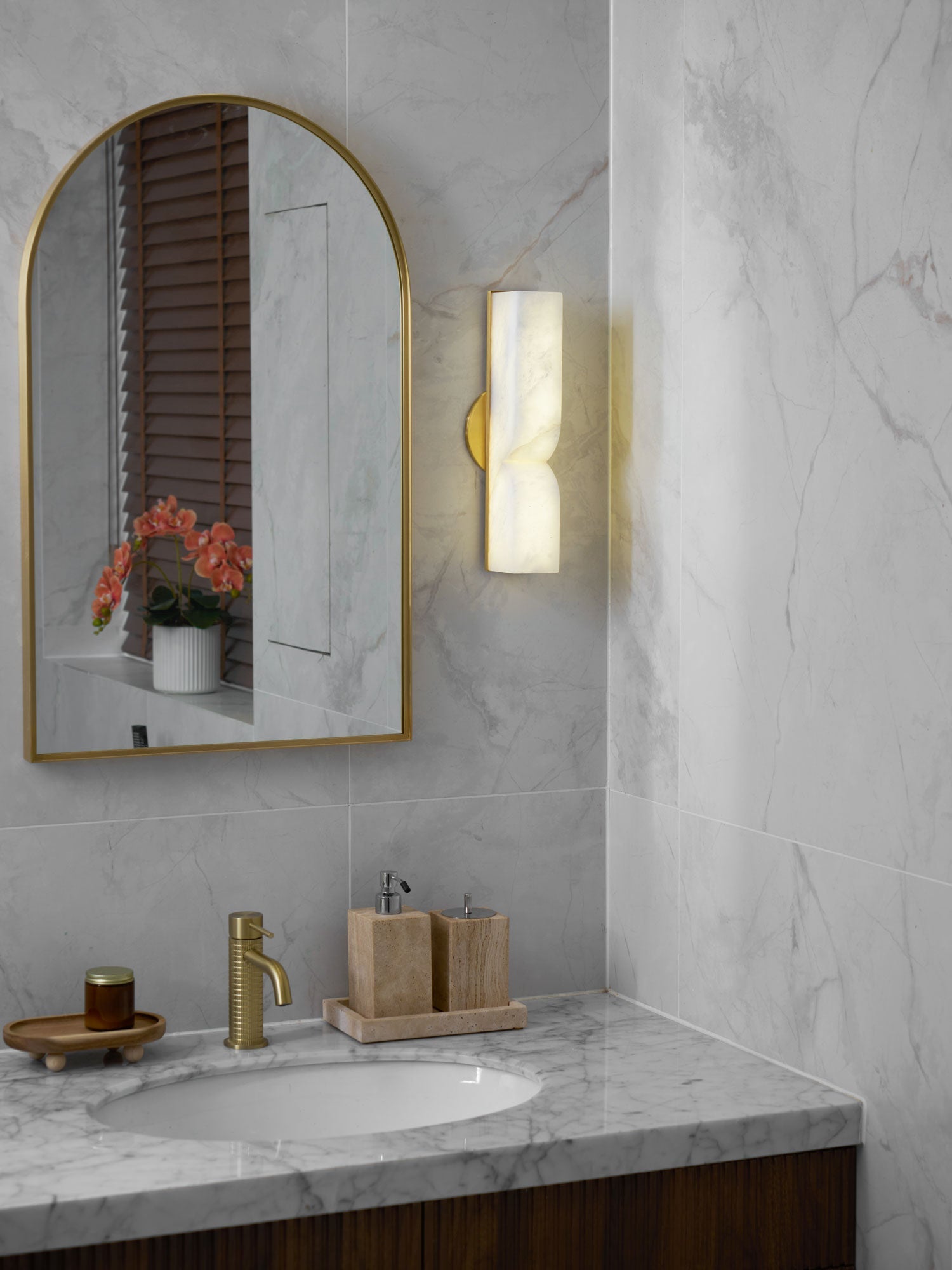 Wall Sconce Alabaster 13.8 in LED Indoor Lighting Gold Black Modern Home Bedroom Living Room Decorative Accent | Thomler