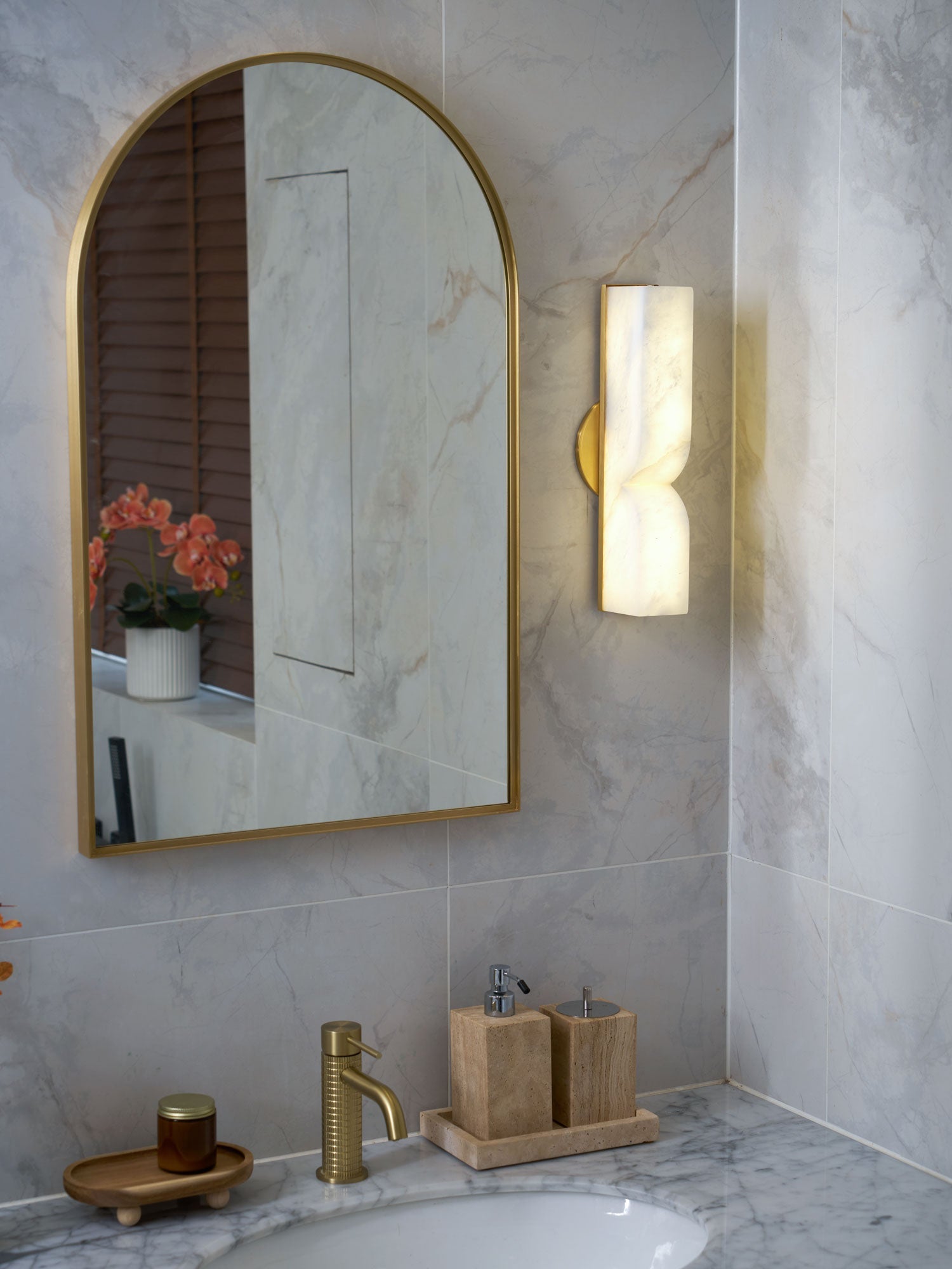 Wall Sconce Alabaster 13.8 in LED Indoor Lighting Gold Black Modern Home Bedroom Living Room Decorative Accent | Thomler