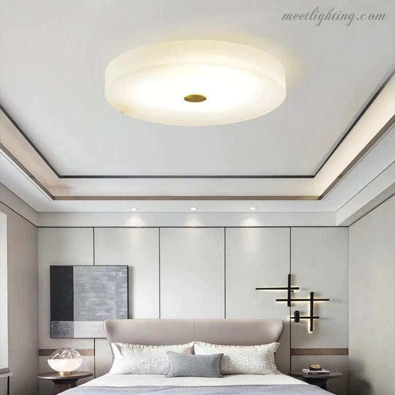 Round Natural Stone Flush Mount Ceiling Light with Integrated LED for Living Room Bedroom | Thomler