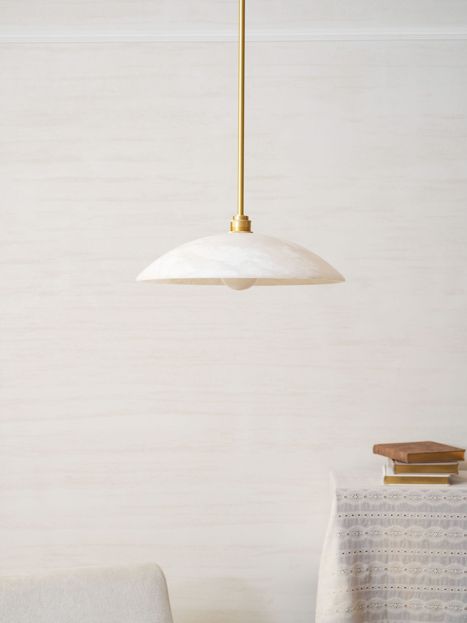 Pendant Light Alabaster Dome 15.7 in White Indoor Ceiling Kitchen Dining Room Hanging Fixture | Thomler