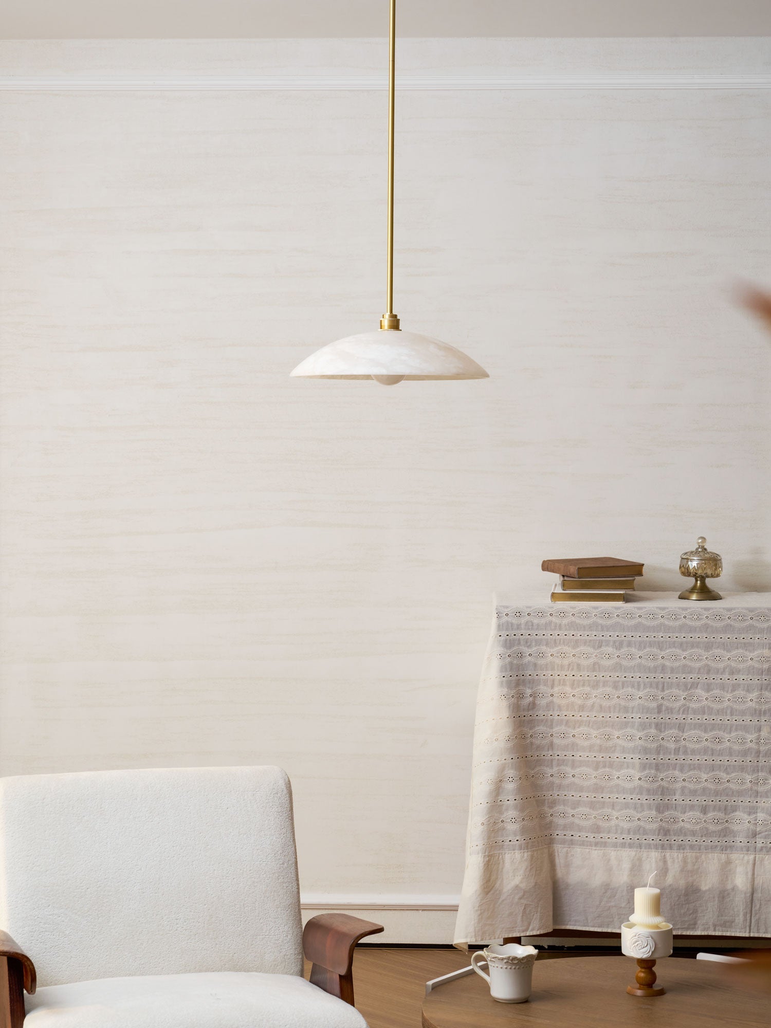 Pendant Light Alabaster Dome 15.7 in White Indoor Ceiling Kitchen Dining Room Hanging Fixture | Thomler