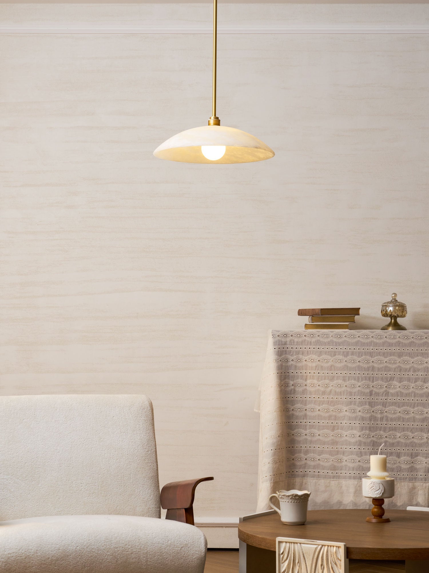 Pendant Light Alabaster Dome 15.7 in White Indoor Ceiling Kitchen Dining Room Hanging Fixture | Thomler