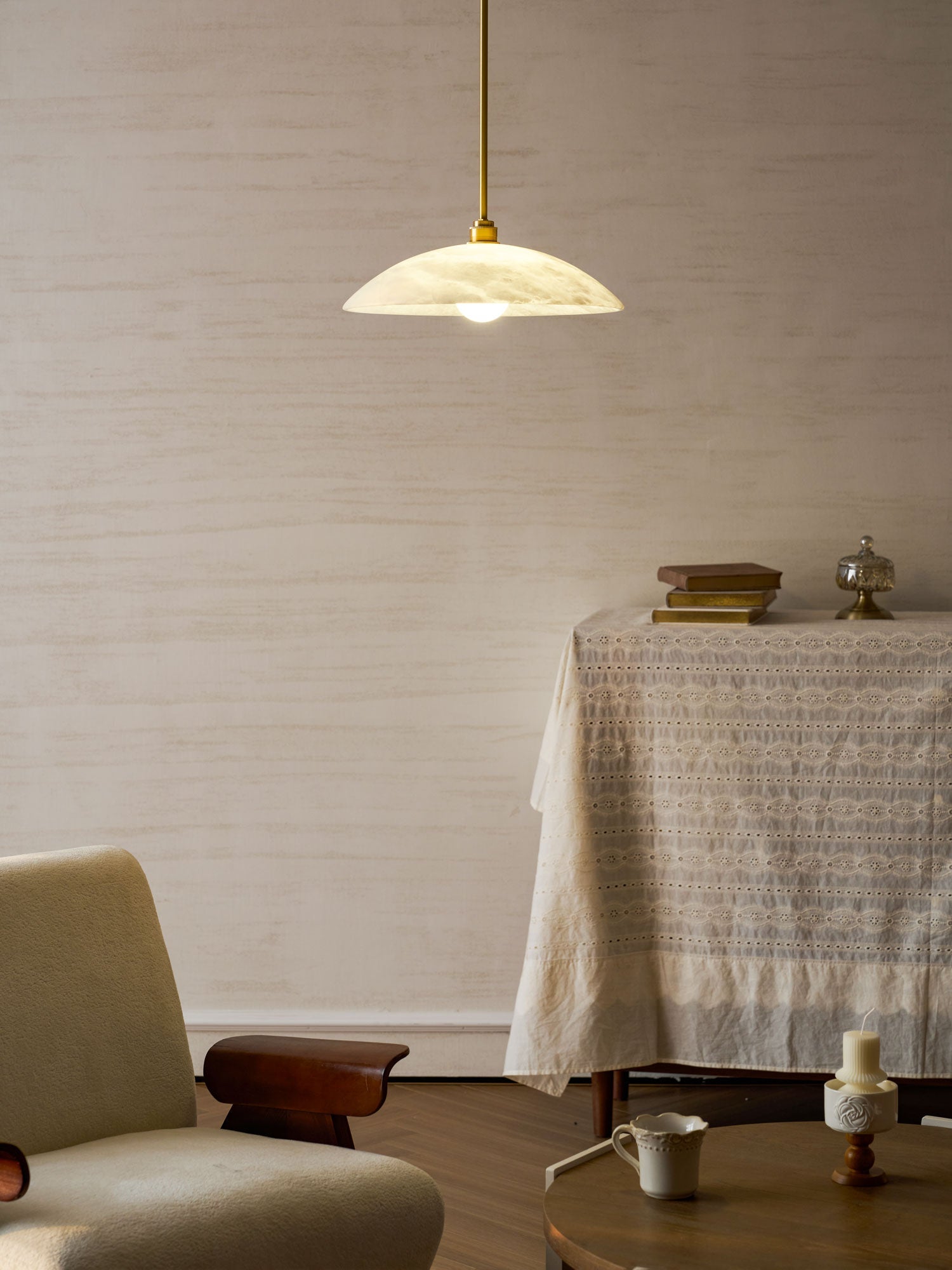 Pendant Light Alabaster Dome 15.7 in White Indoor Ceiling Kitchen Dining Room Hanging Fixture | Thomler