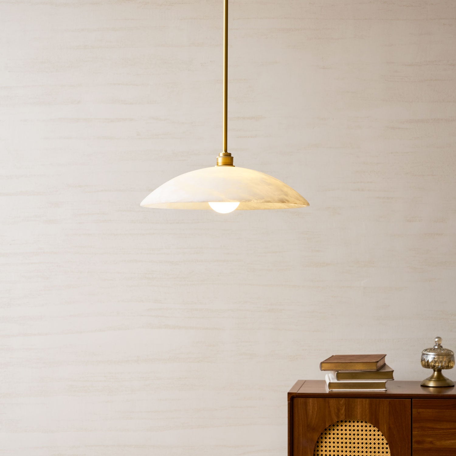 Pendant Light Alabaster Dome 15.7 in White Indoor Ceiling Kitchen Dining Room Hanging Fixture | Thomler